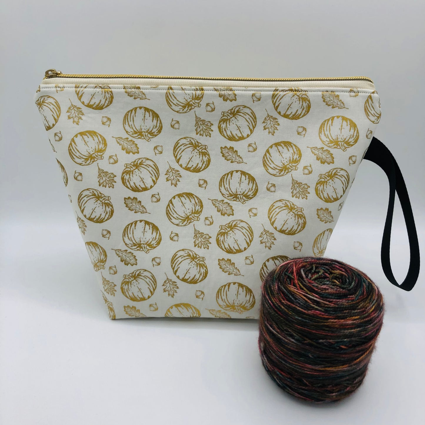 Gold Pumpkins Knitting and Crochet Zipper Style Project Bag | XL Sock Size