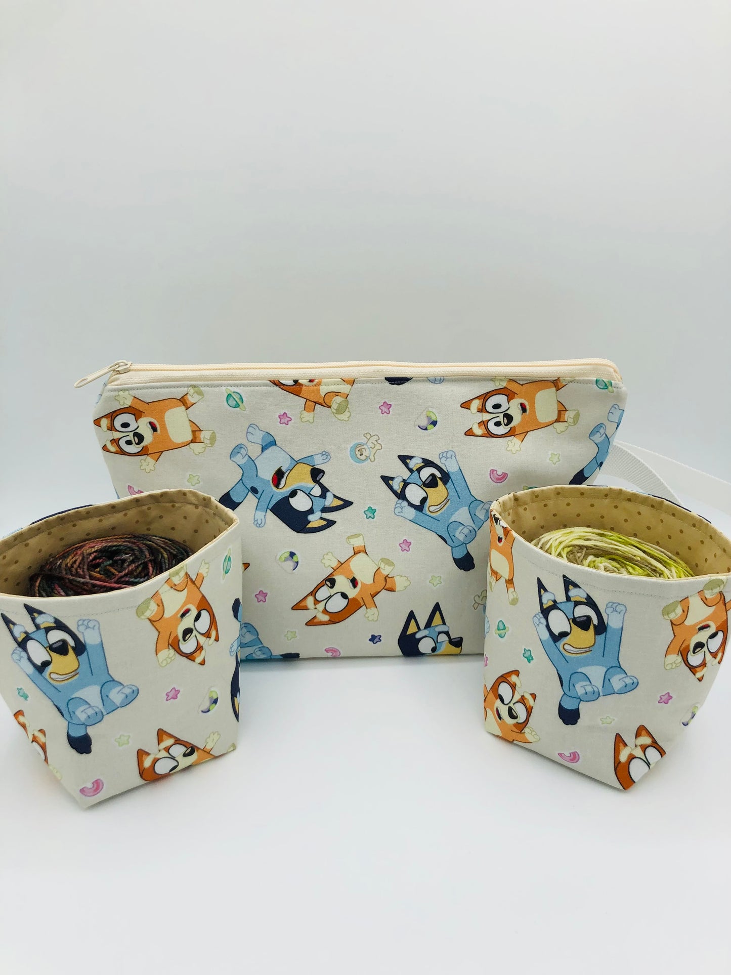 Heeler Sisters Knitting Crochet Zipper Style Project Bag + 2x 100g Yarn Cozy | Shortie Sock Size