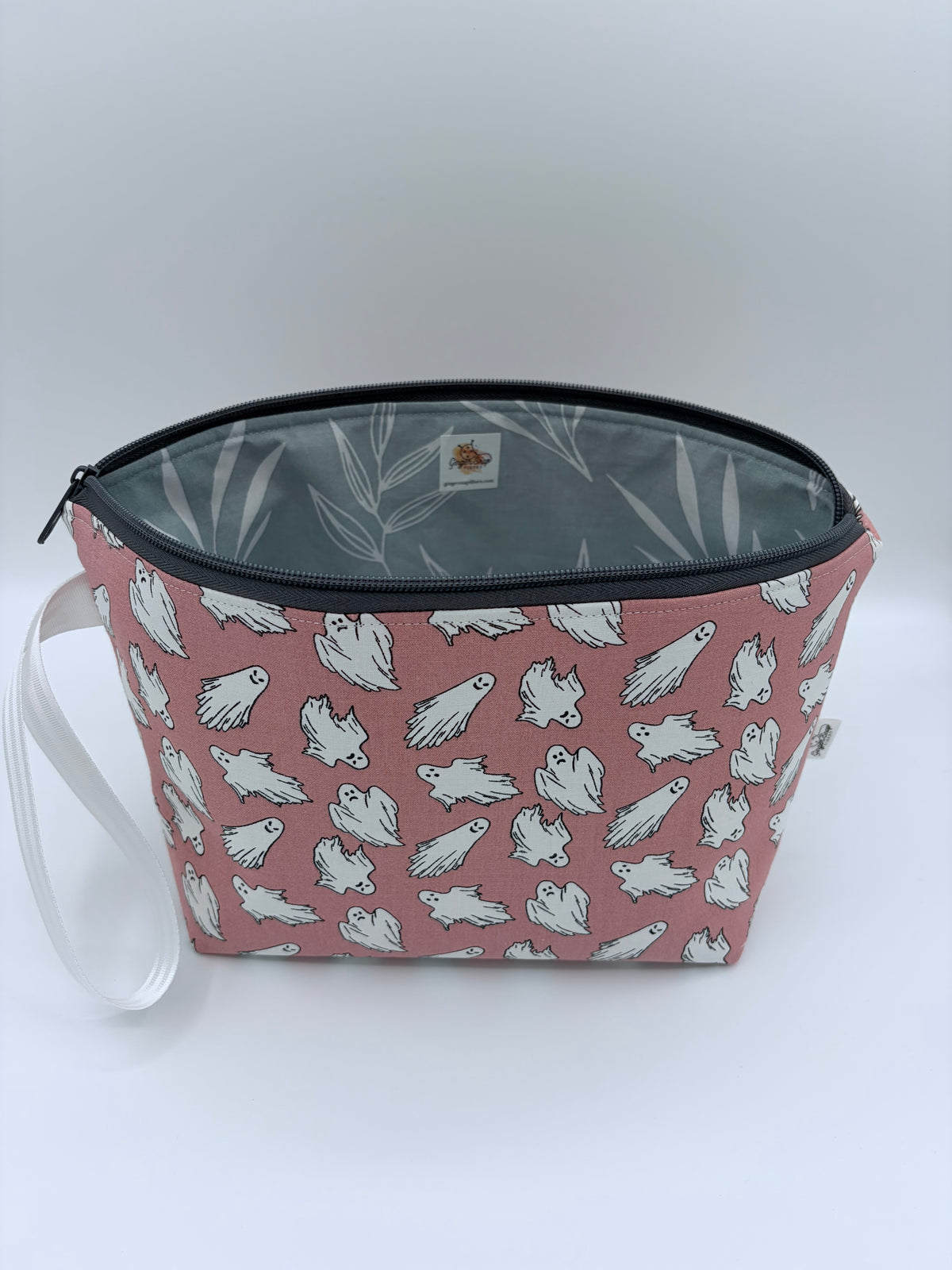 Glow in the Dark Ghosts Spooky Knitting Crochet Zipper Style Project Bag | Shortie Sock Size