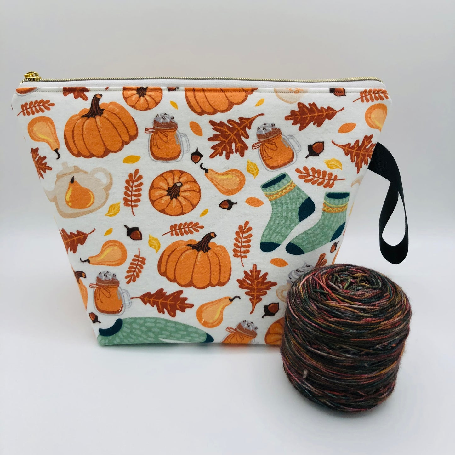 Cozy Fall Knitting and Crochet Zipper Style Project Bag | XL Sock Size