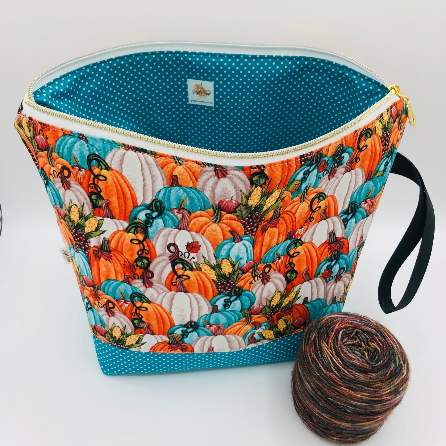 Teal Pumpkin Patch Zipper Style Knitting and Crochet Project Bag | Sweater Size