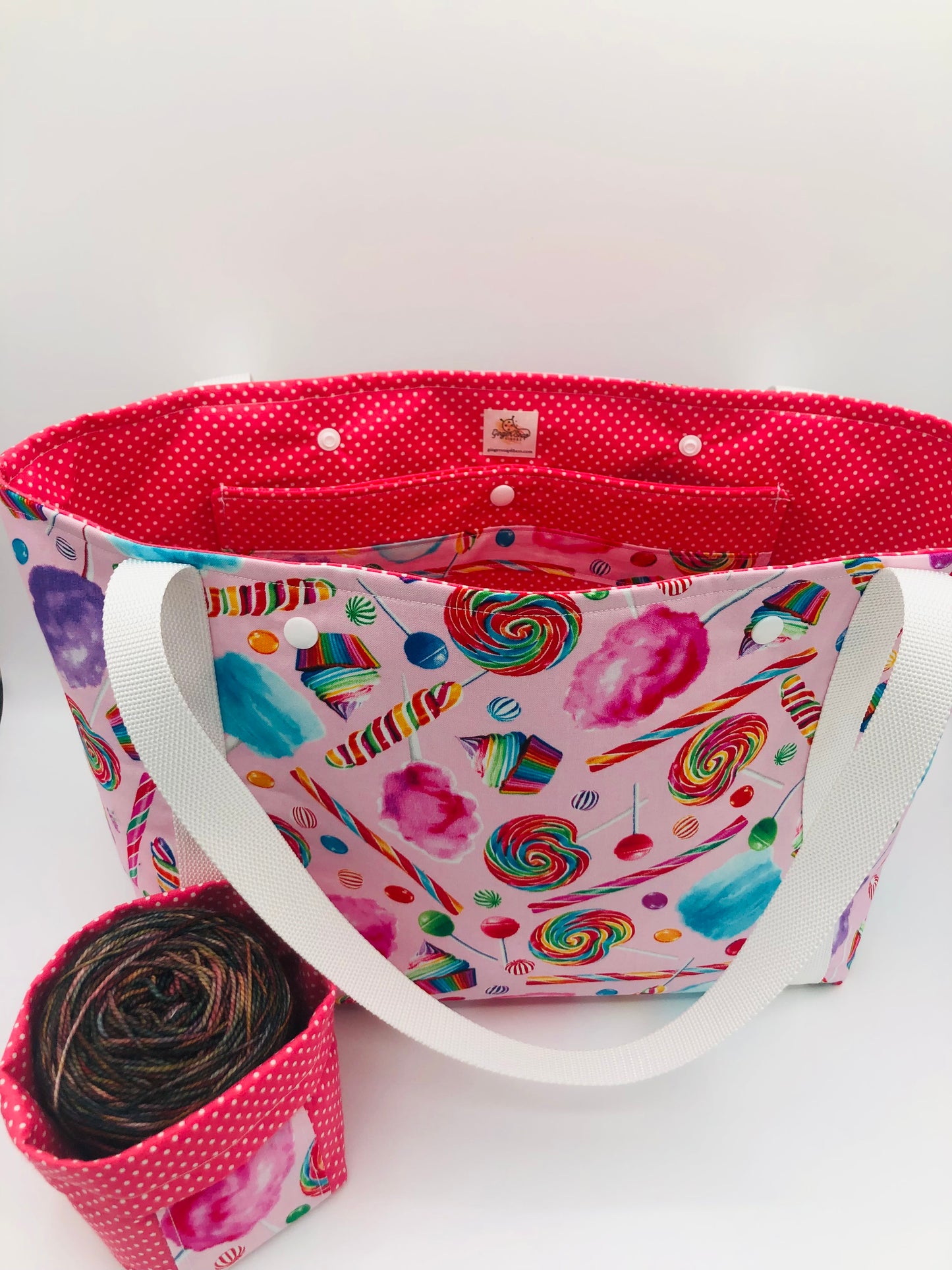 Rainbow Candy π XXL Tote Style Knitting and Crochet Project Bag + Yarn Cozy |  XXL Size