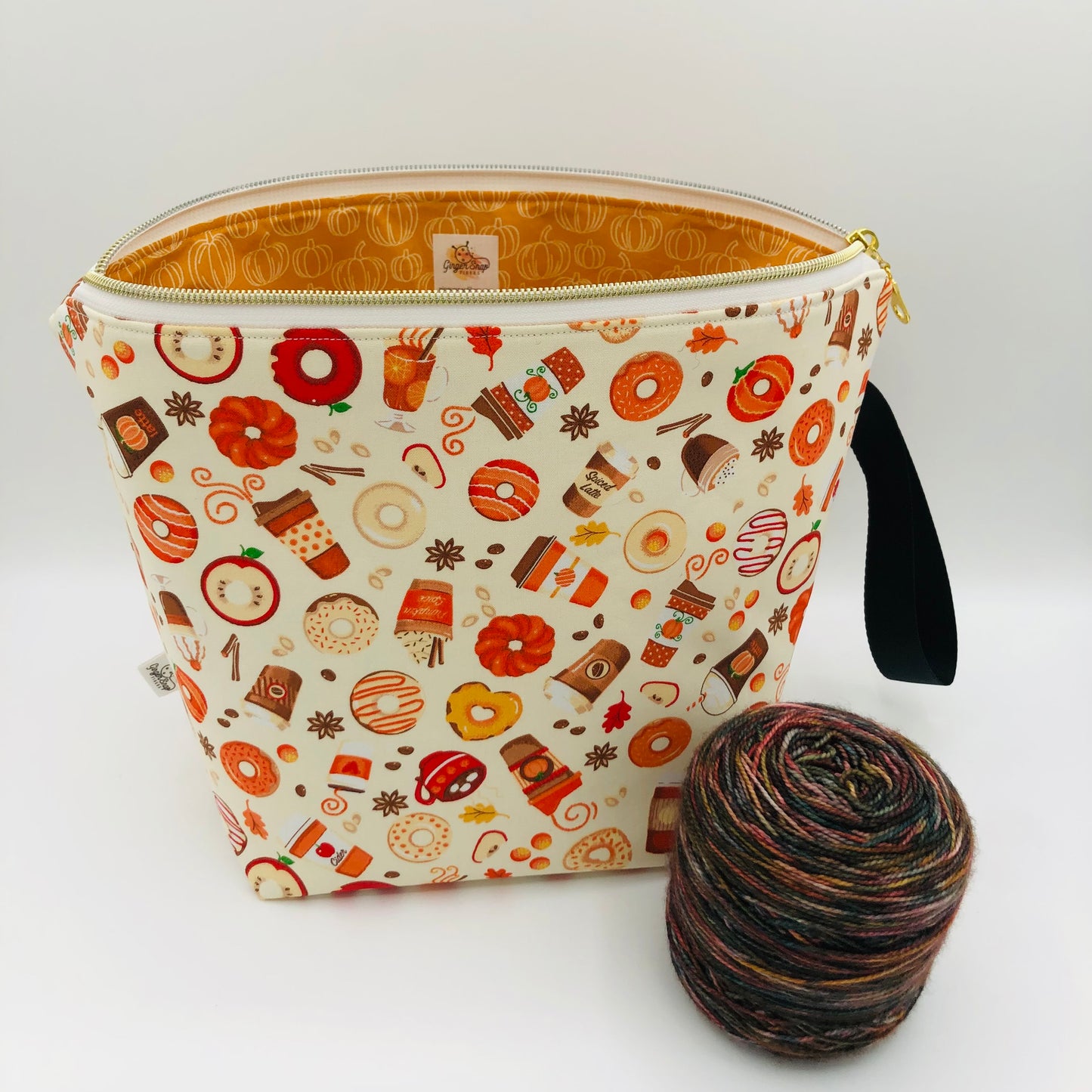 Neutral Pumpkin Spice Knitting and Crochet Zipper Style Project Bag | XL Sock Size