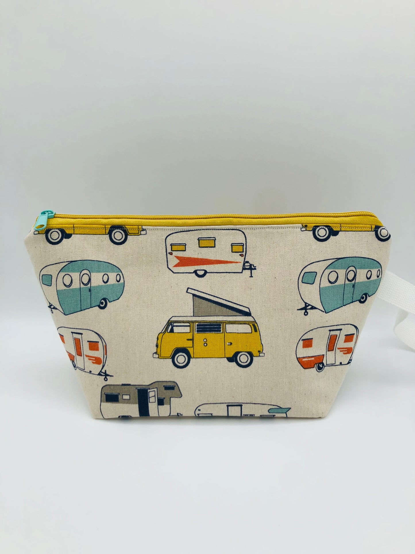 Retro Campers Canvas Knitting Crochet Zipper Style Project Bag | Shortie Sock Size
