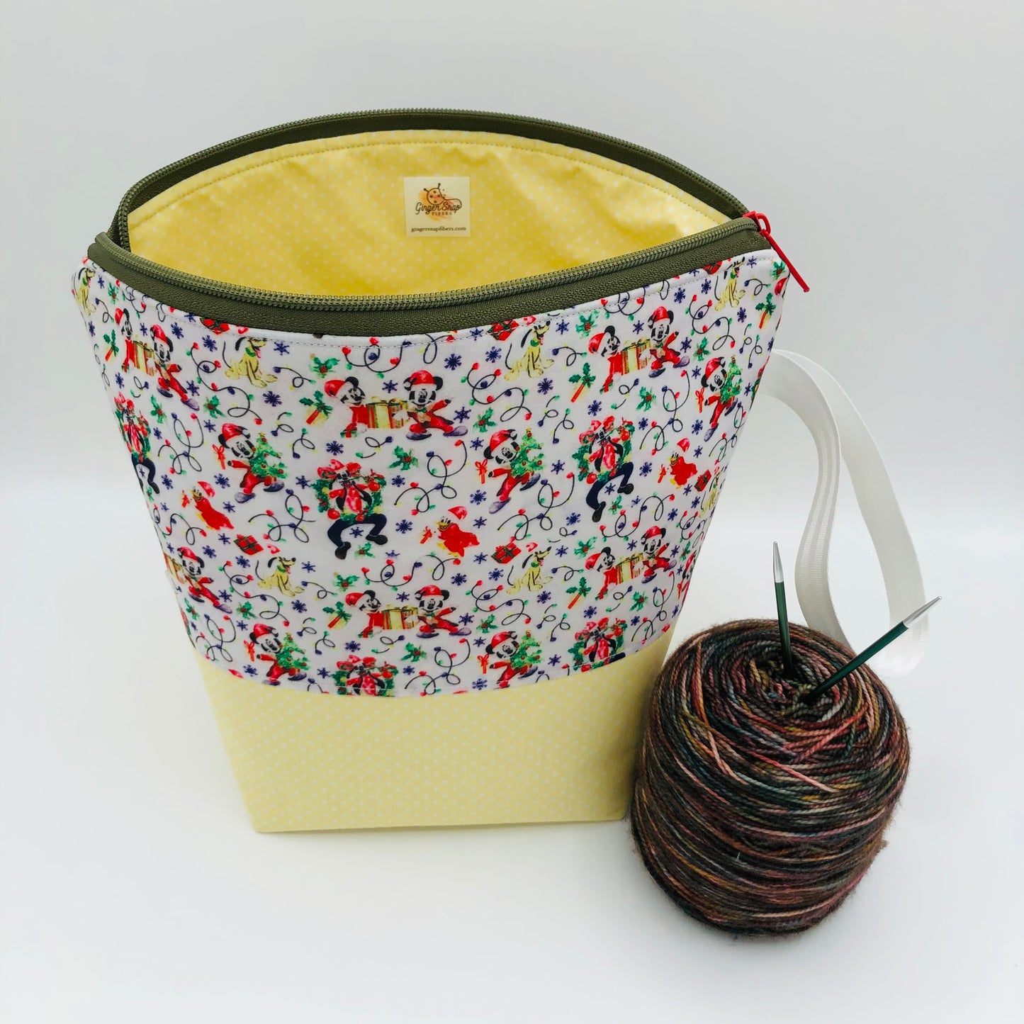 Classic Mouse friends (yellow base) Holiday Knitting Crochet Zipper Style Project Bag | Sock Size