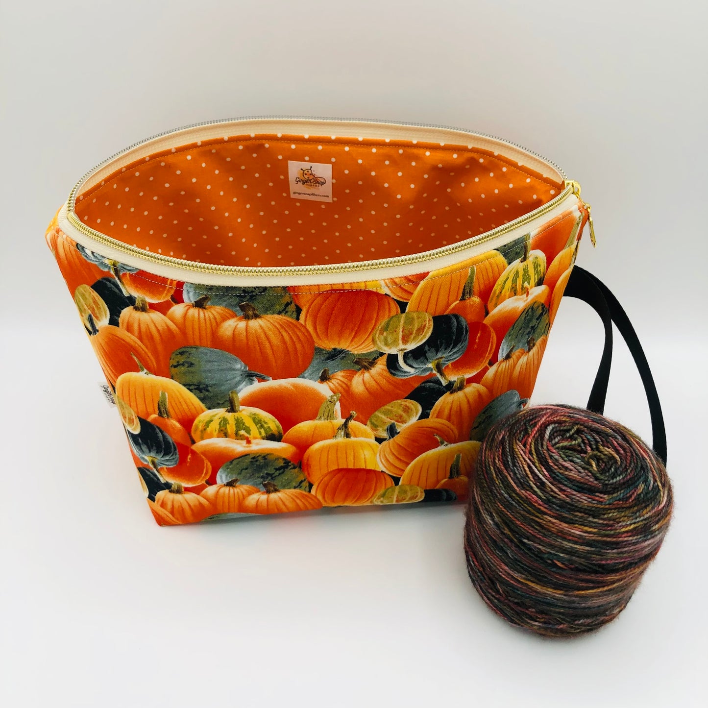 Vivid Pumpkins Knitting Crochet Zipper Style Project Bag | Shortie Sock Size