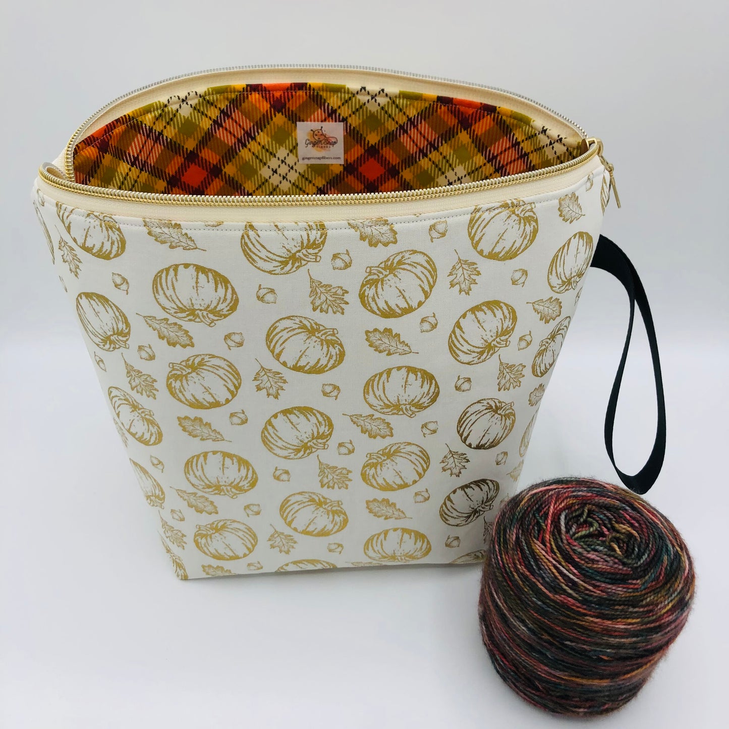 Gold Pumpkins Knitting and Crochet Zipper Style Project Bag | XL Sock Size