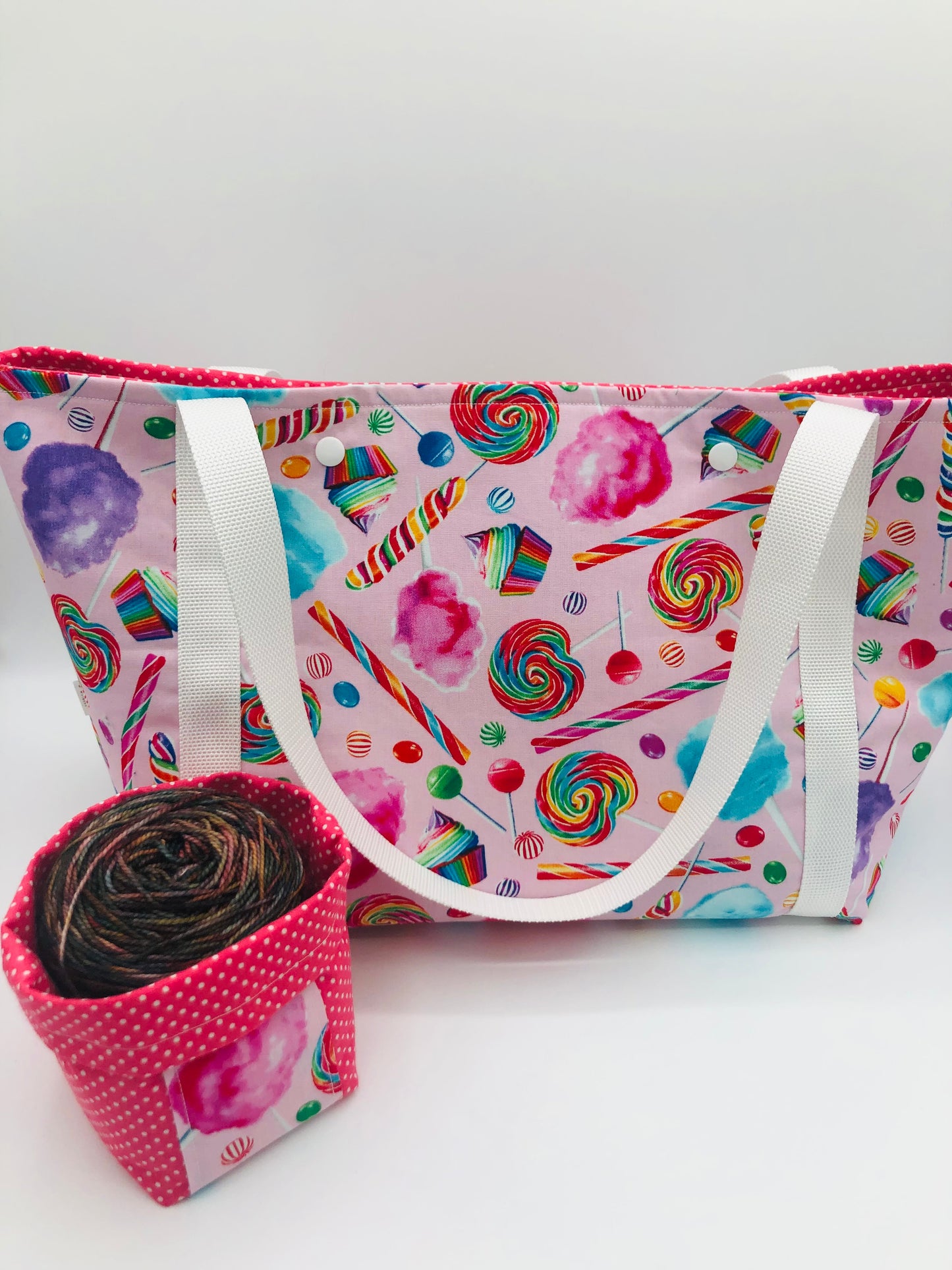 Rainbow Candy π XXL Tote Style Knitting and Crochet Project Bag + Yarn Cozy |  XXL Size