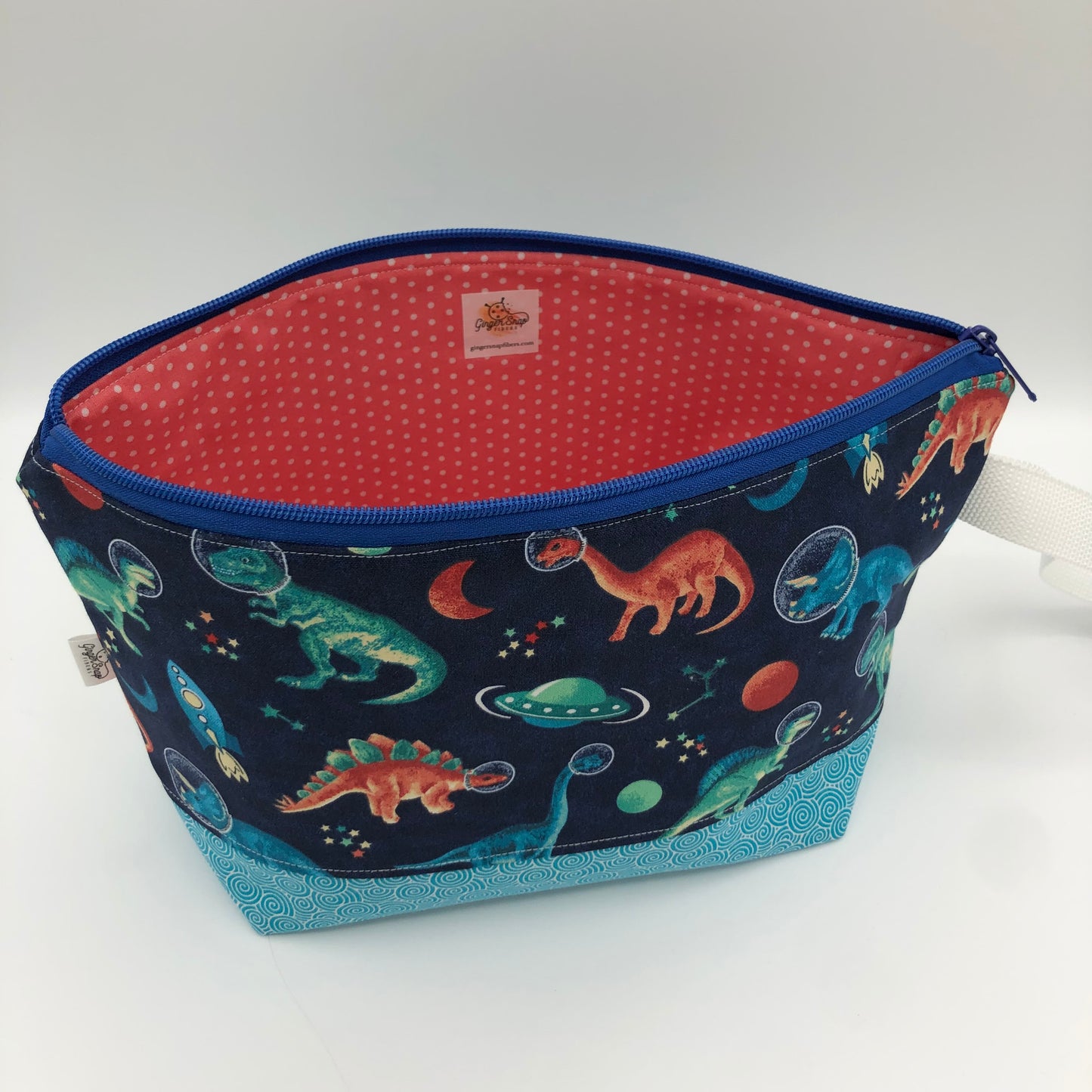 Space Dinosaurs Knitting Crochet Zipper Style Project Bag | Shortie Sock Size