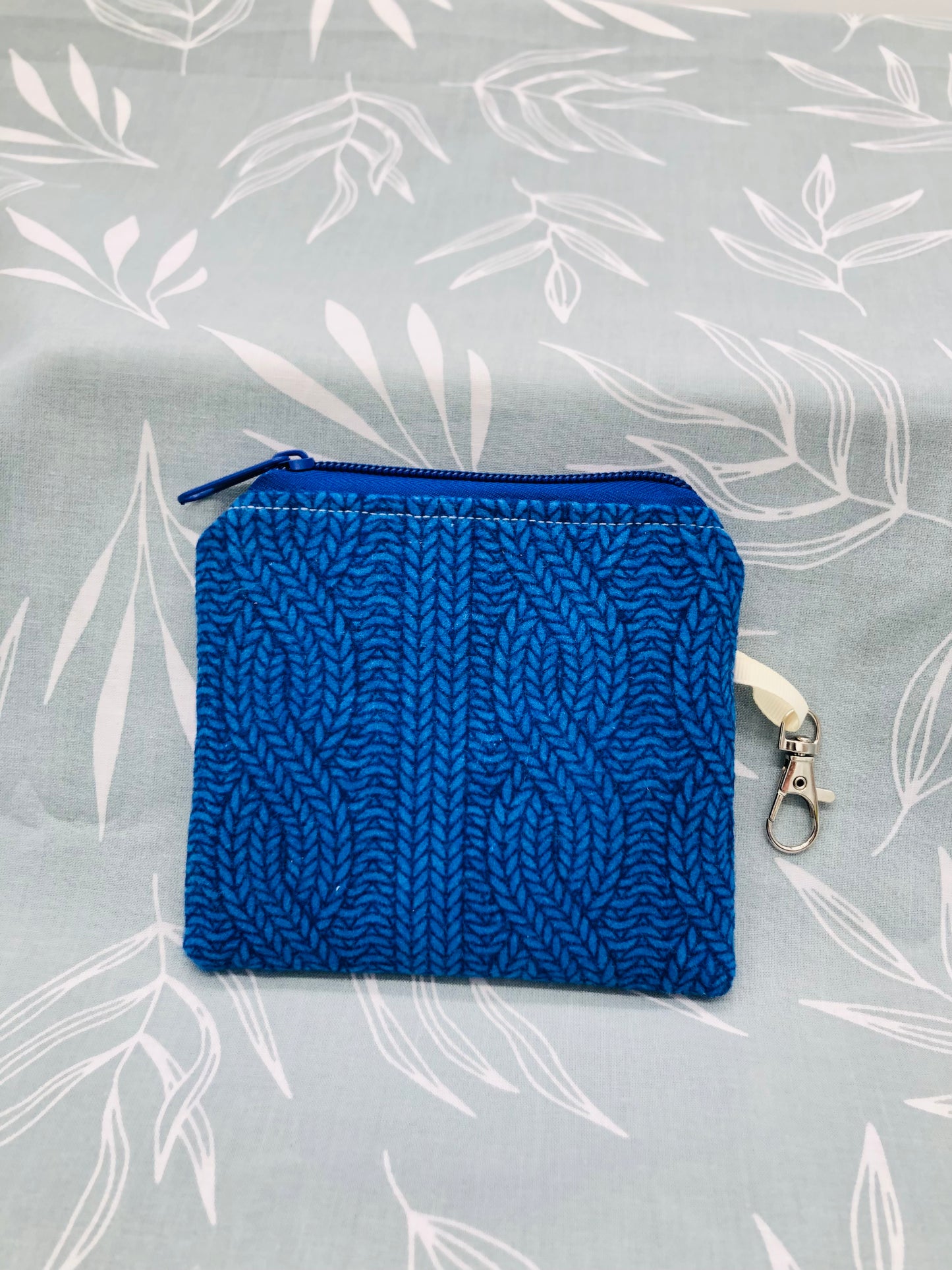 Royal Blue Cable Knit Flat Style Knitting Crochet Notions Pouch Coin Purse | Size Small