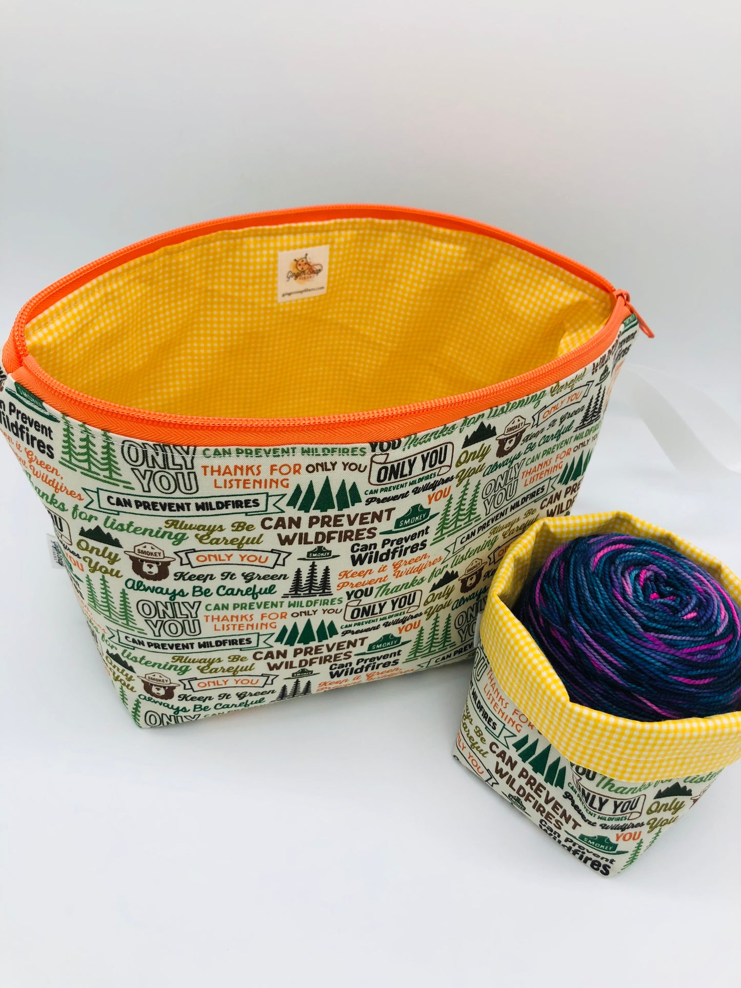 Smokey Sayings Knitting Crochet Zipper Style Project Bag + 100g Yarn Cozy| Shortie Sock Size