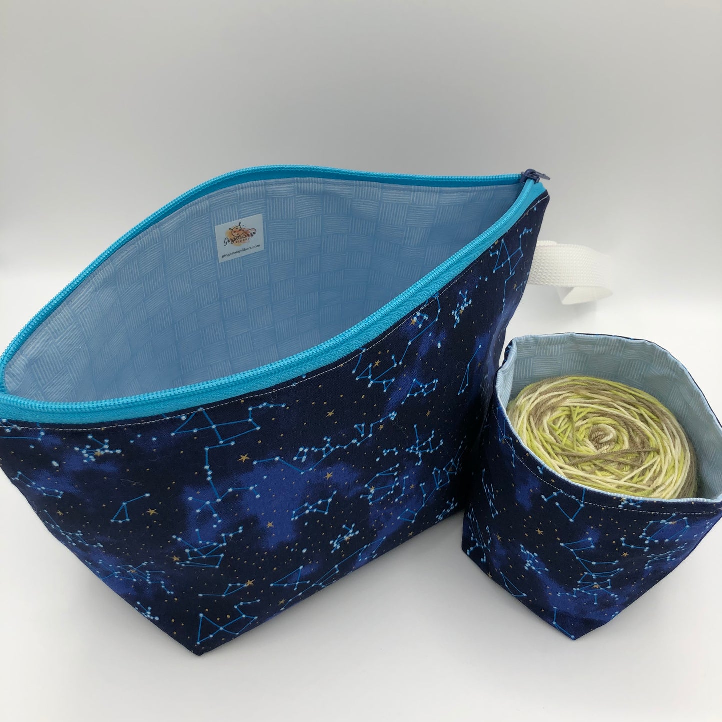 Constellations Knitting Crochet Zipper Style Project Bag + 100g Yarn Cozy | Shortie Sock Size