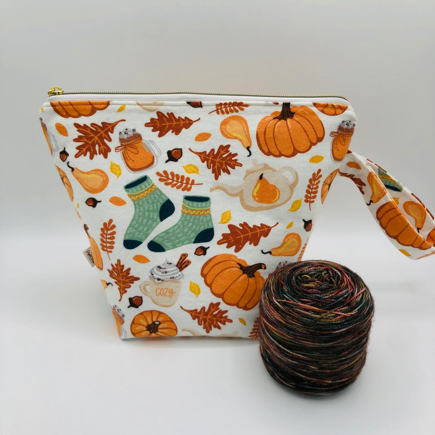 Cozy Fall Knitting Crochet Zipper Style Project Bag |  Sock Size