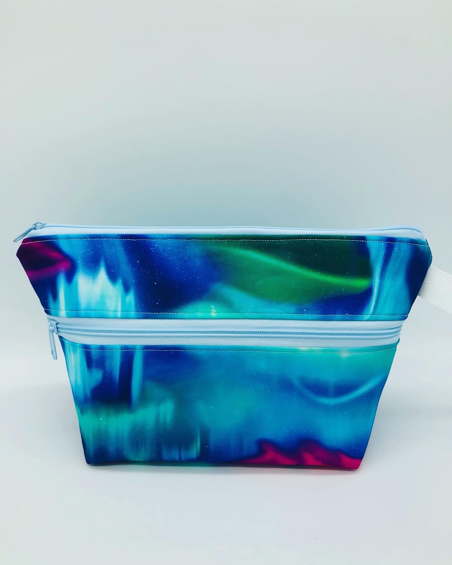Aurora Borealis Double Zipper Style Knitting Crochet Style Project Bag | Shortie Sock Size