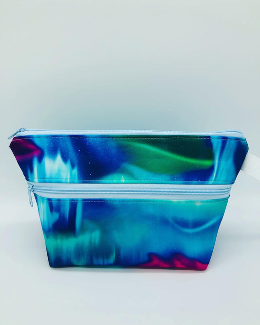 Aurora Borealis Double Zipper Style Knitting Crochet Style Project Bag | Shortie Sock Size