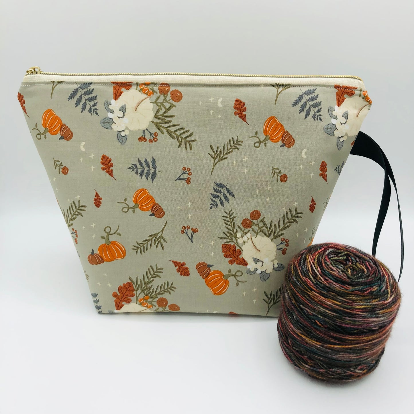 Neutral Pumpkins Knitting and Crochet Zipper Style Project Bag | XL Sock Size