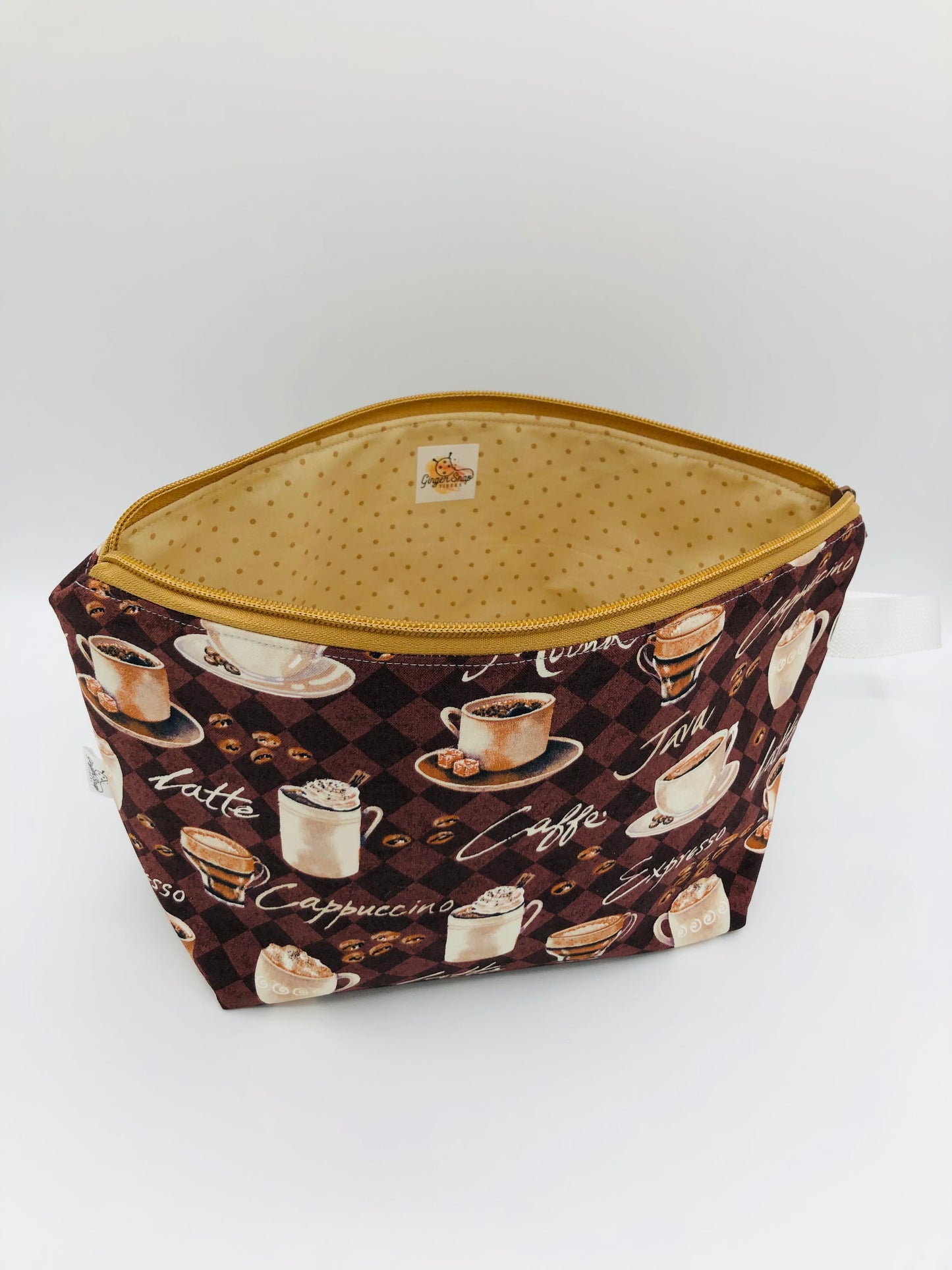 Java Cups Knitting Crochet Zipper Style Project Bag | Shortie Sock Size