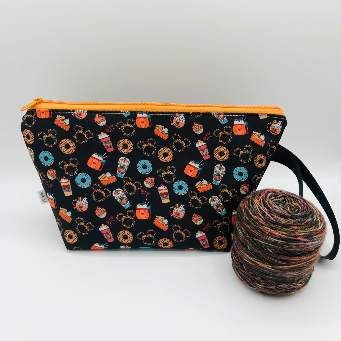 Pumpkin Spice Mice Knitting Crochet Zipper Style Project Bag | Shortie Sock Size