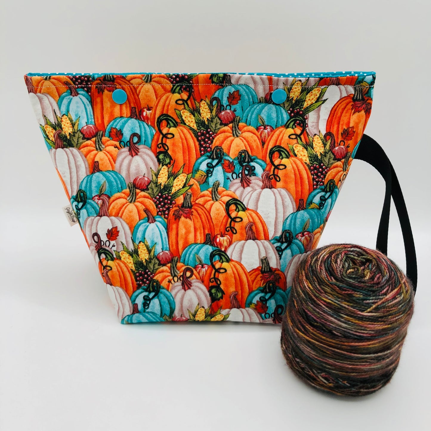 Teal Pumpkin Patch Knitting Crochet Snap Style Project Bag | Sock Size