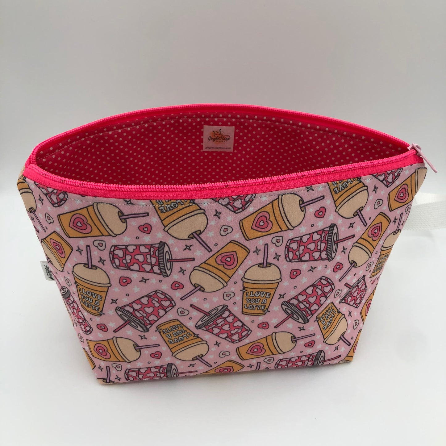 Love You a Latte Knitting Crochet Zipper Style Project Bag | Shortie Sock Size