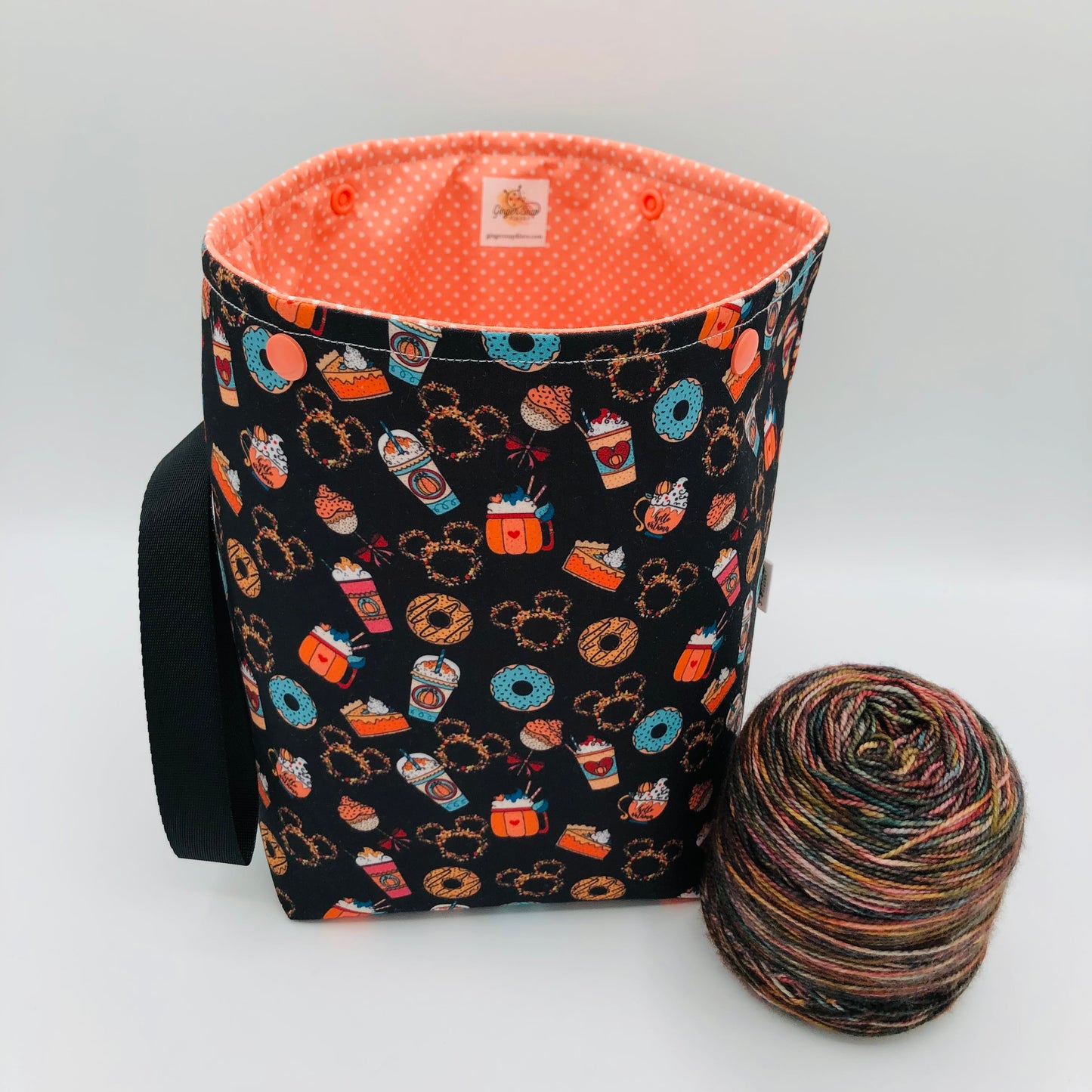 Pumpkin Spice Mice Knitting Crochet Snap Style Project Bag | Sock Size