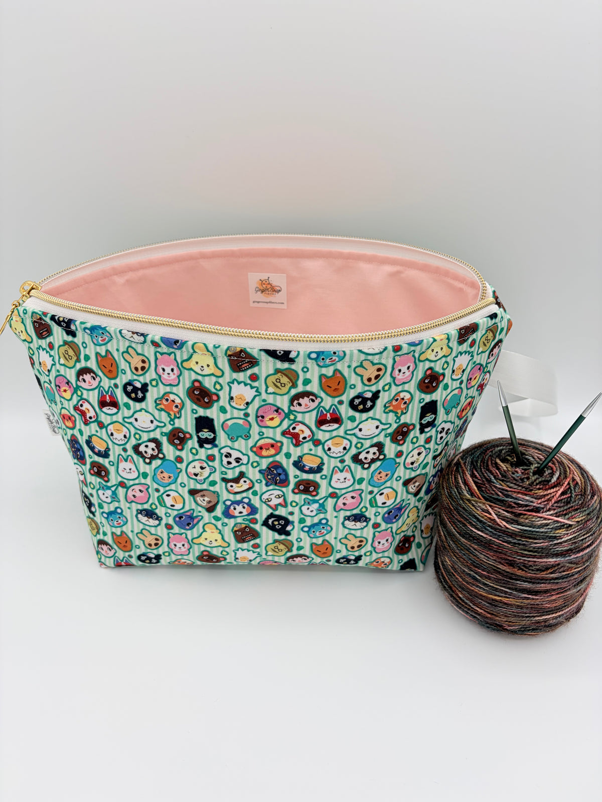 Cutie Villager Friends Knitting Crochet Zipper Style Project Bag | Shortie Sock Size