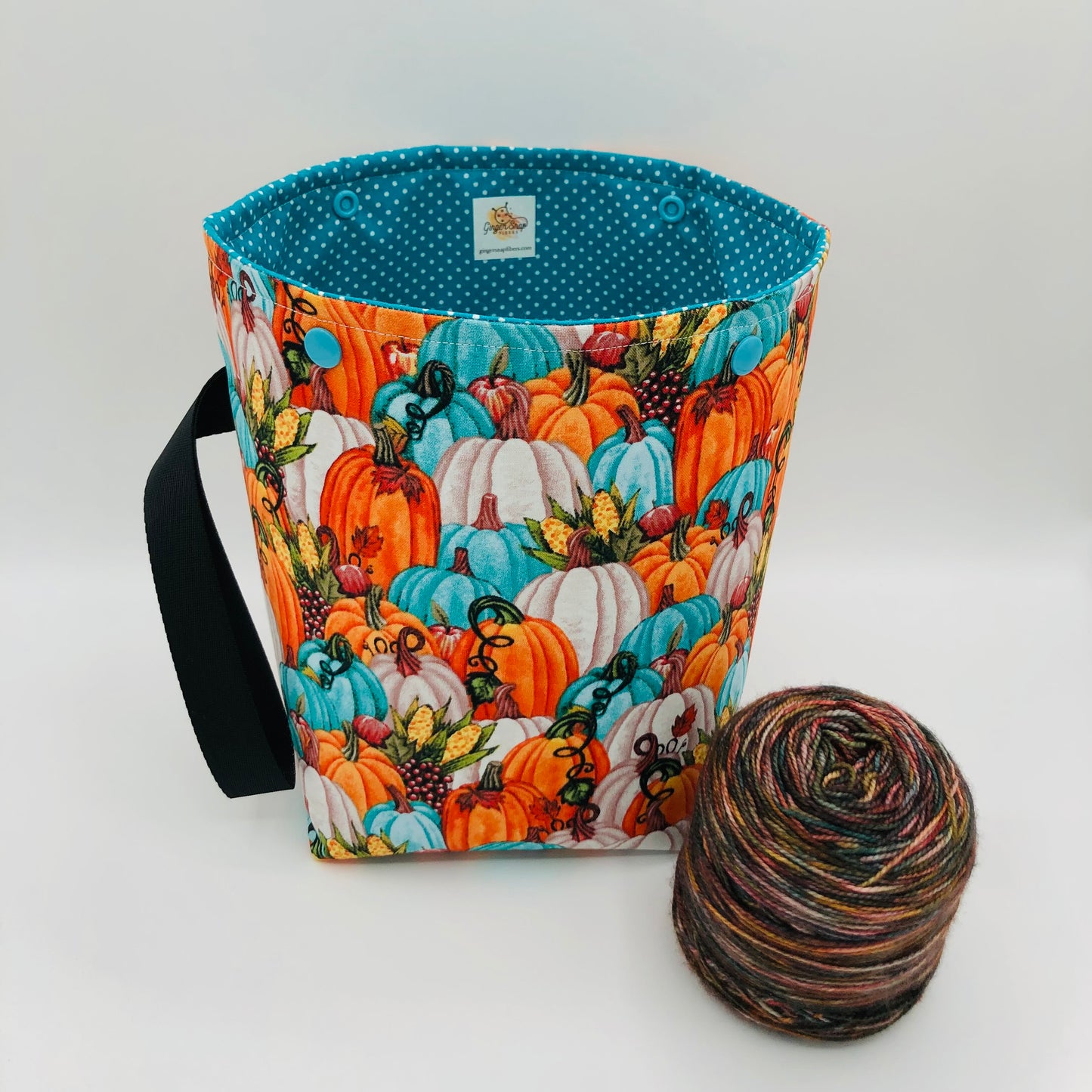 Teal Pumpkin Patch Knitting Crochet Snap Style Project Bag | Sock Size