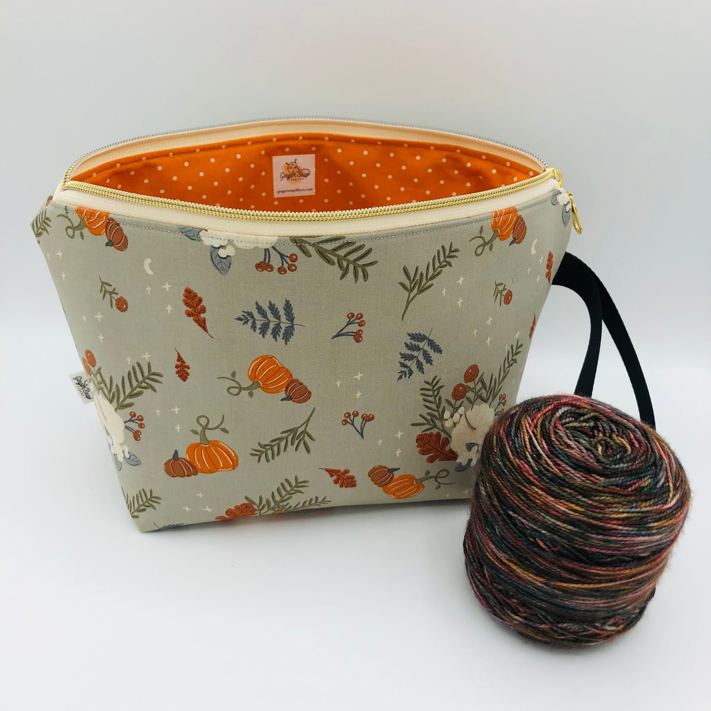Neutral Pumpkins Knitting Crochet Zipper Style Project Bag | Shortie Sock Size