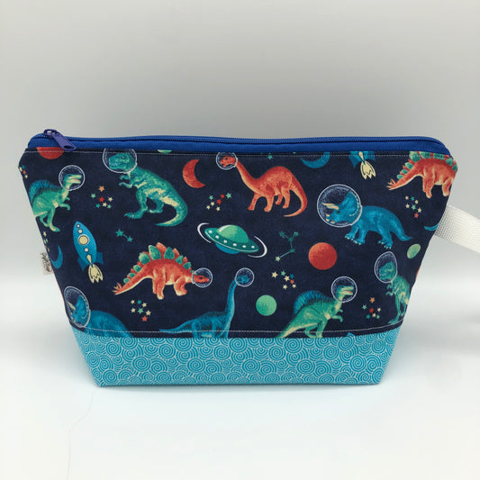 Space Dinosaurs Knitting Crochet Zipper Style Project Bag | Shortie Sock Size