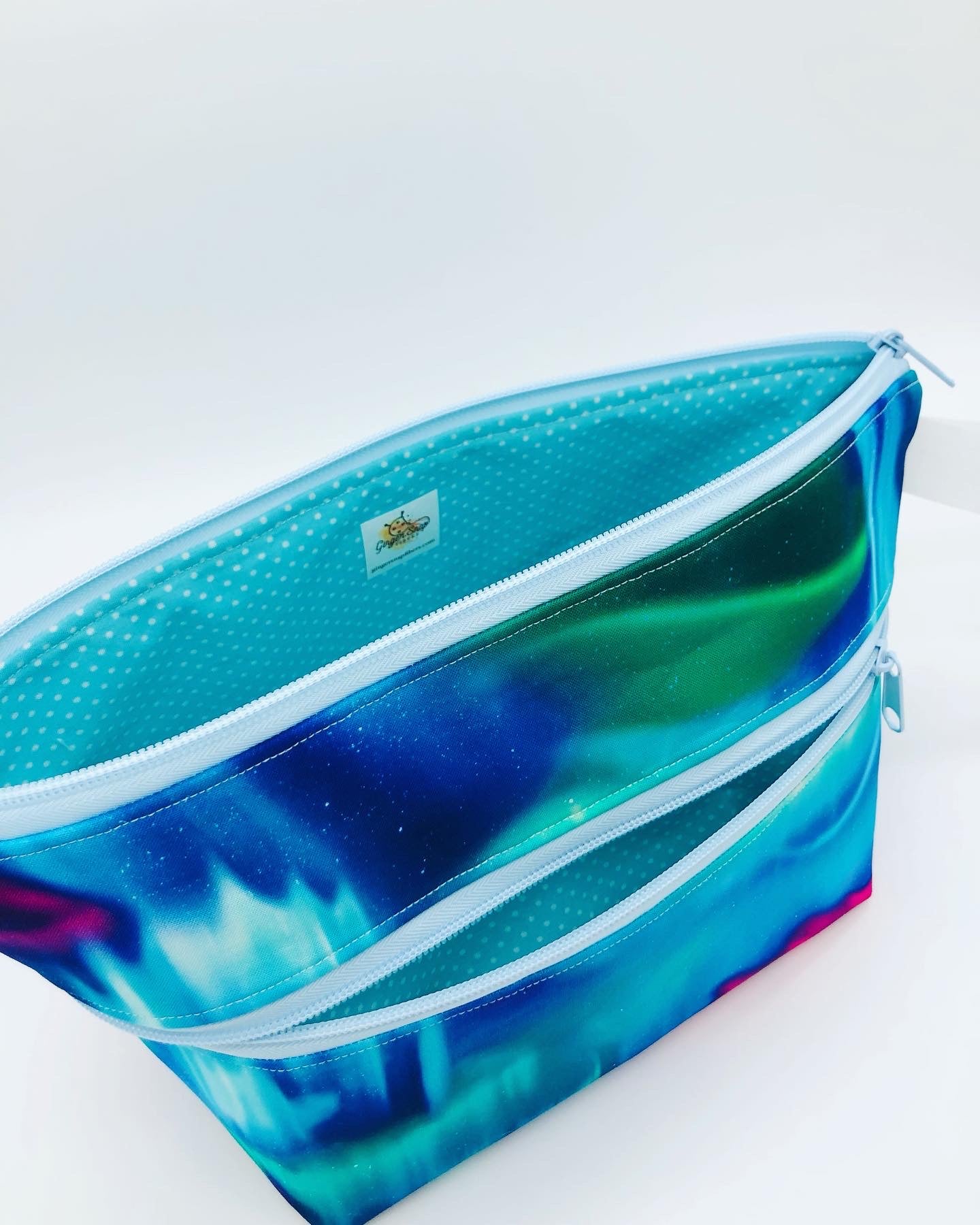 Aurora Borealis Double Zipper Style Knitting Crochet Style Project Bag | Shortie Sock Size