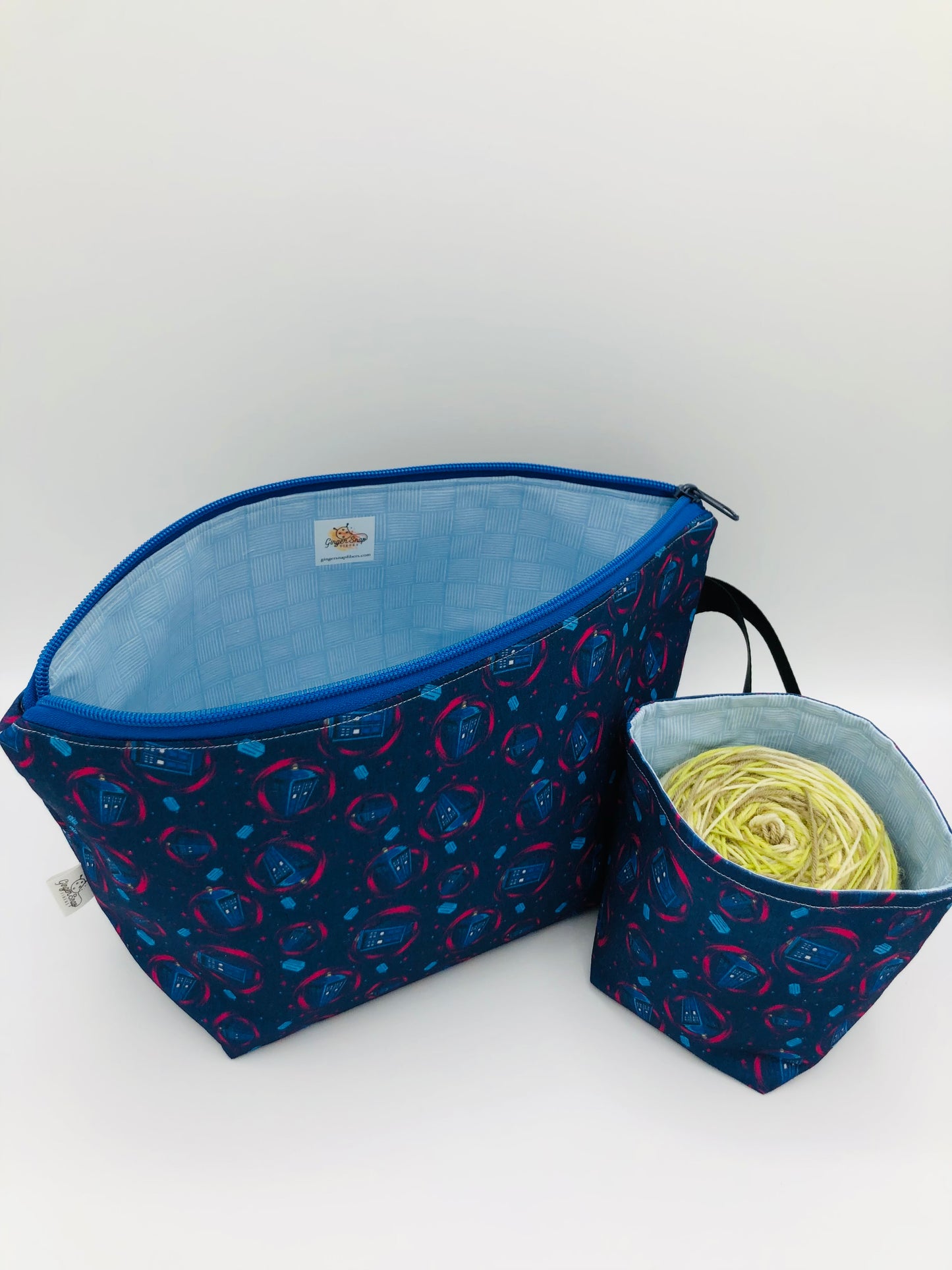 Time Traveler Knitting Crochet Zipper Style Project Bag + 100g Yarn Cozy | Shortie Sock Size
