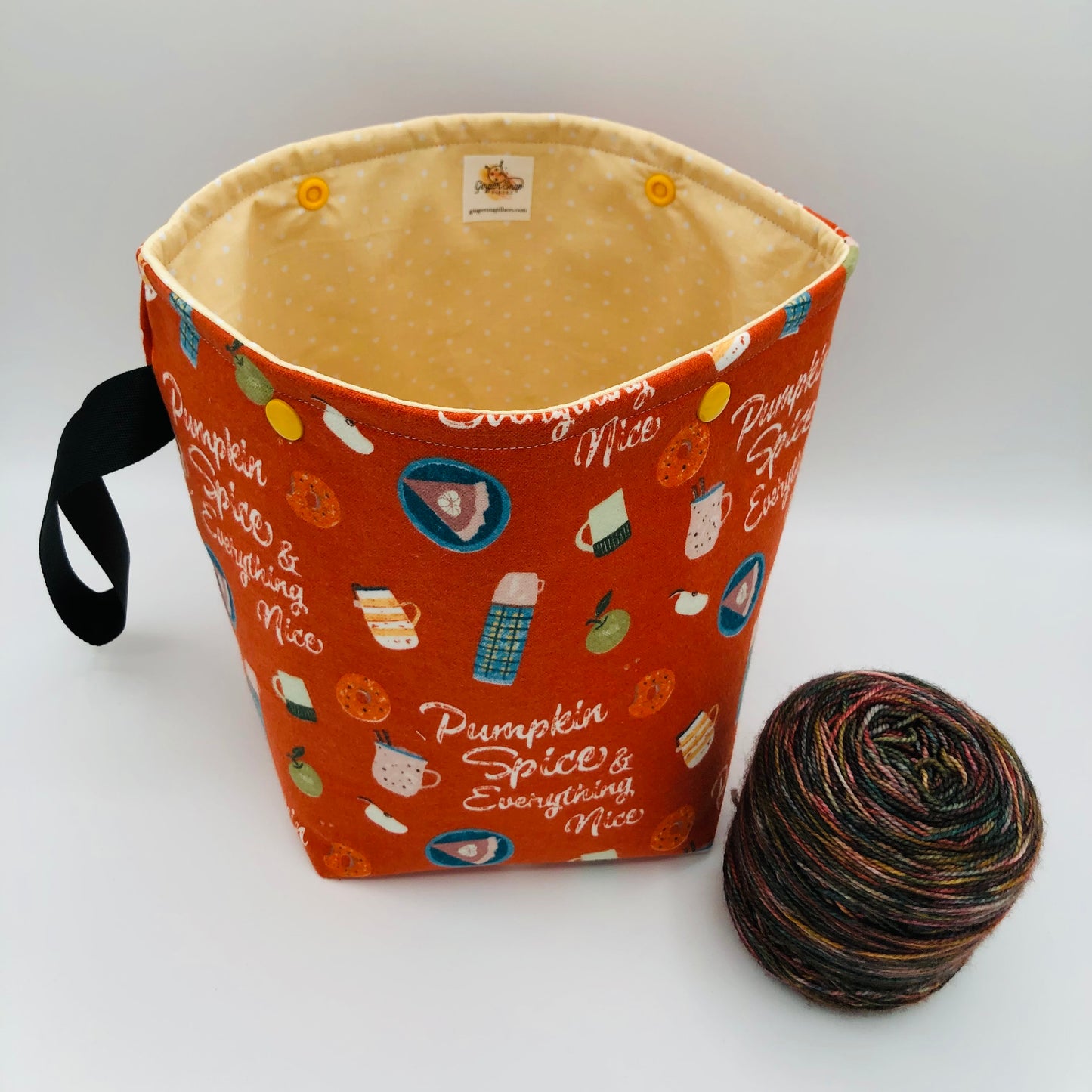 Pumpkin Spice and Everything Nice Knitting Crochet Snap Style Project Bag | Sock Size