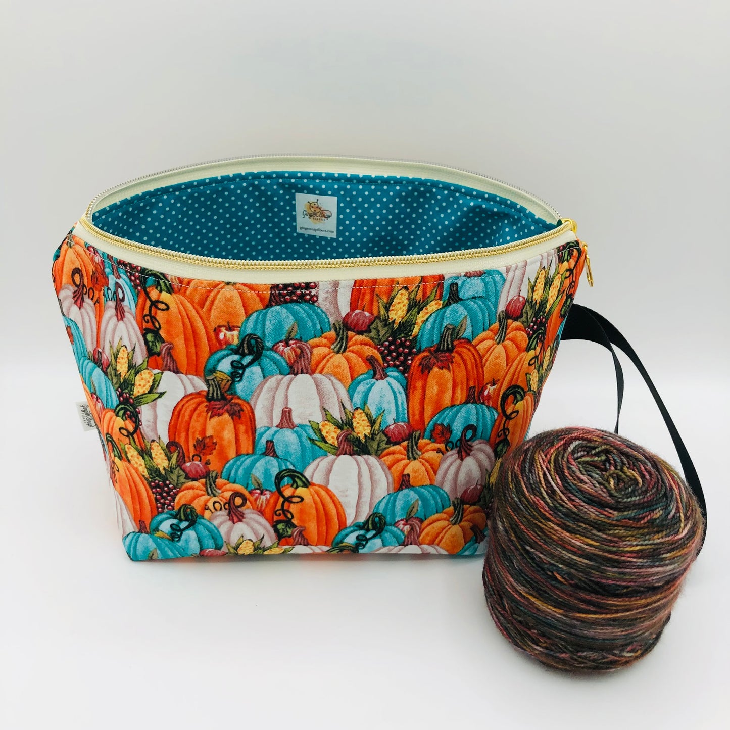 Teal Pumpkin Patch Knitting Crochet Zipper Style Project Bag | Shortie Sock Size