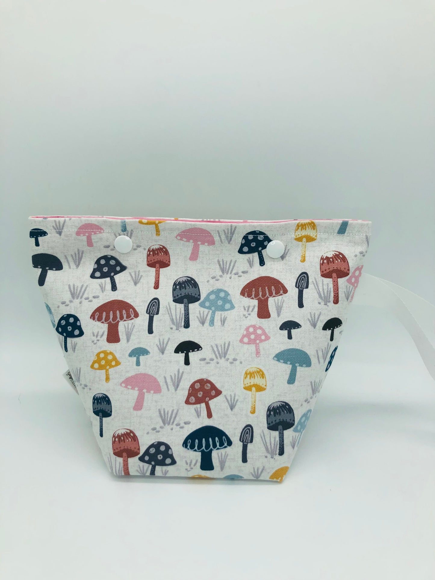 Pastel and Polka Dot Mushroom Itty Bitty Crochet Knitting Project Bag | XS