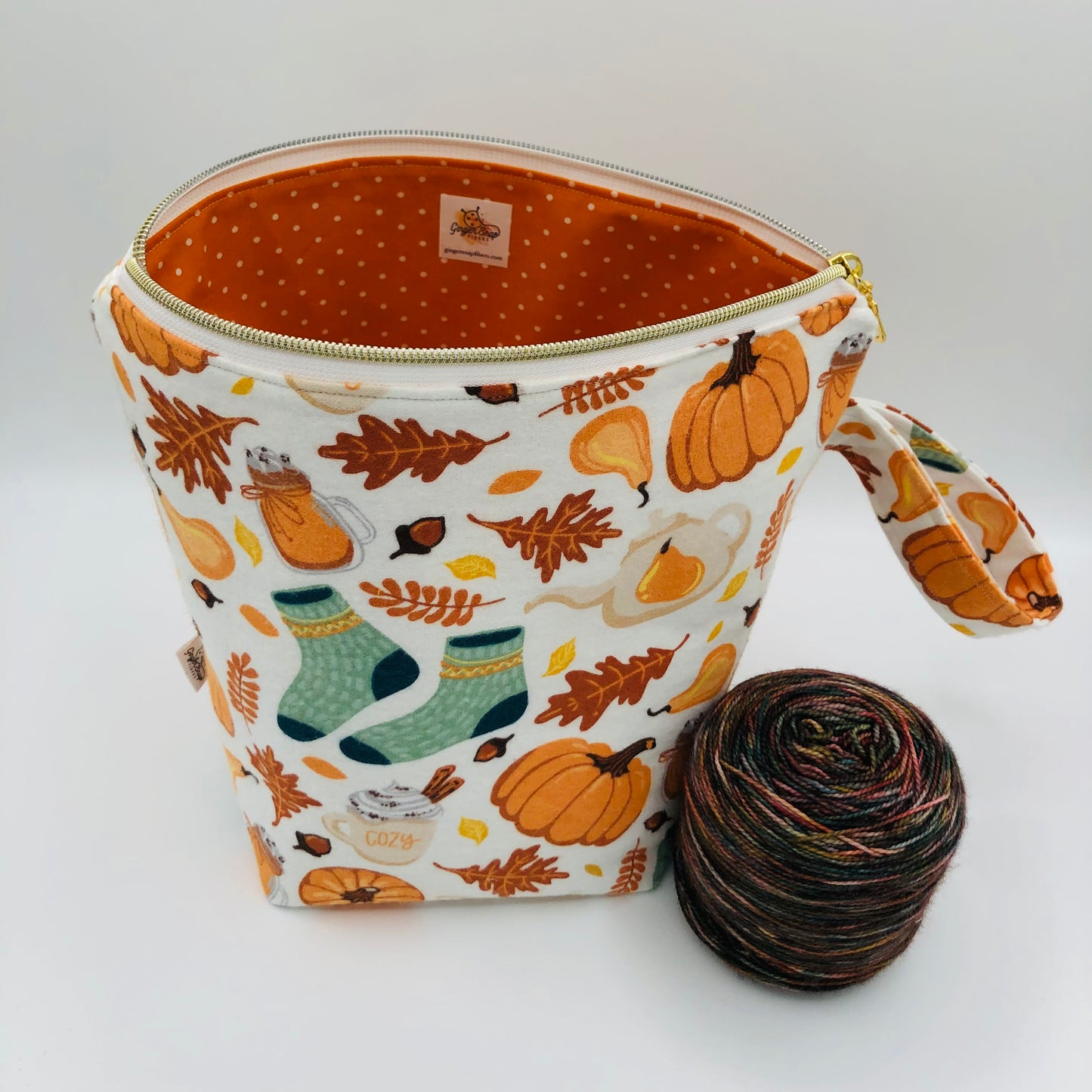 Cozy Fall Knitting Crochet Zipper Style Project Bag |  Sock Size