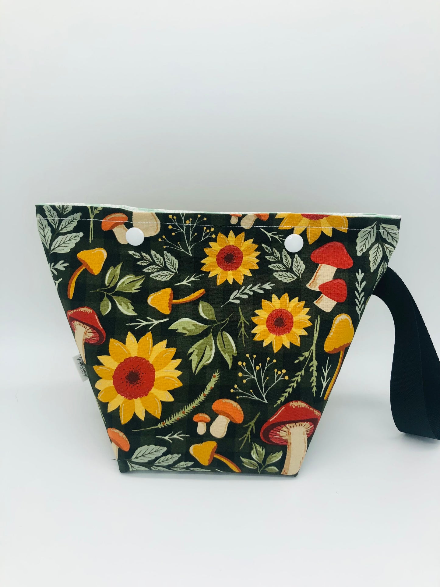 Sunflowers and Mushrooms Itty Bitty Crochet Knitting Project Bag | XS