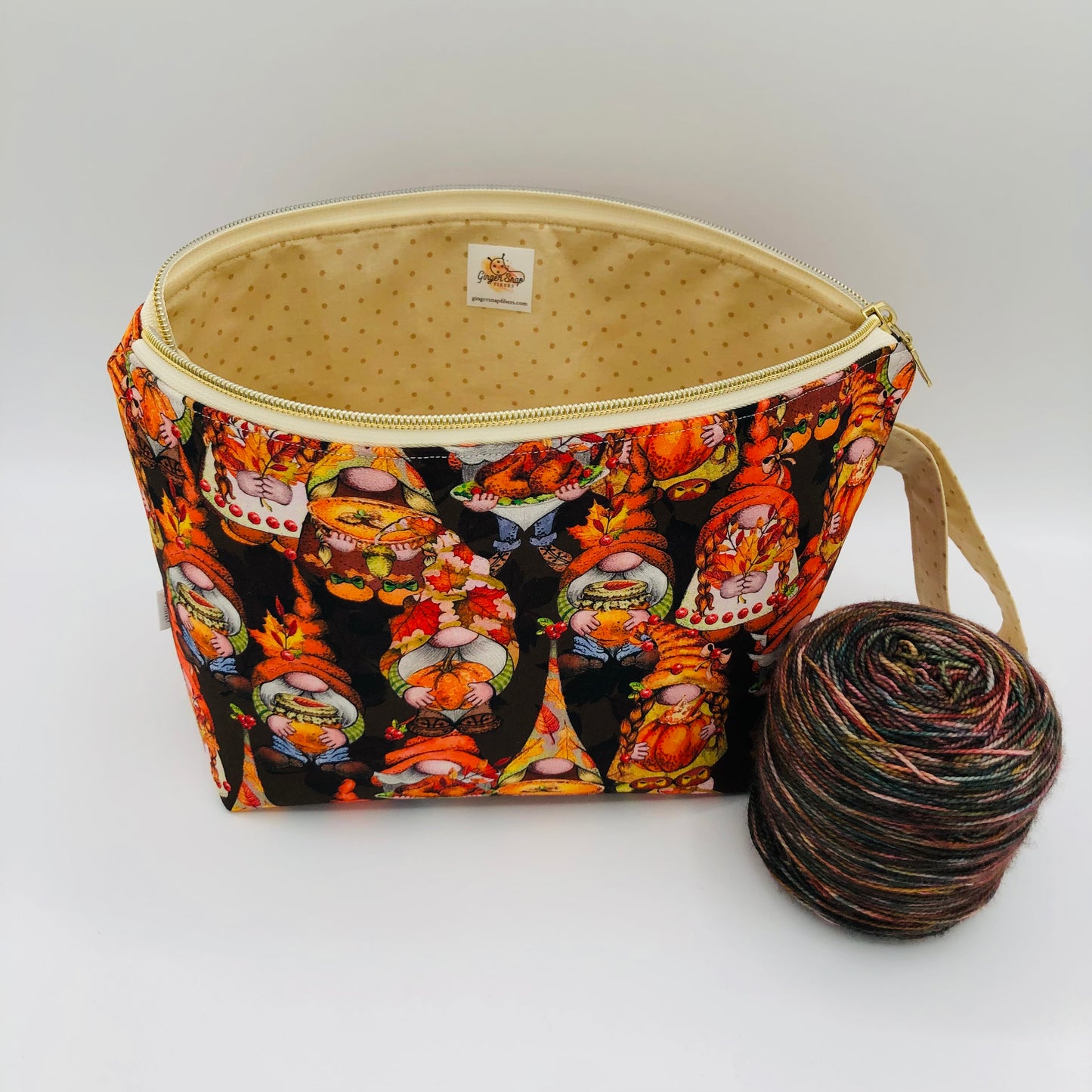 Thanksgiving Gnomes Knitting Crochet Zipper Style Project Bag | Shortie Sock Size