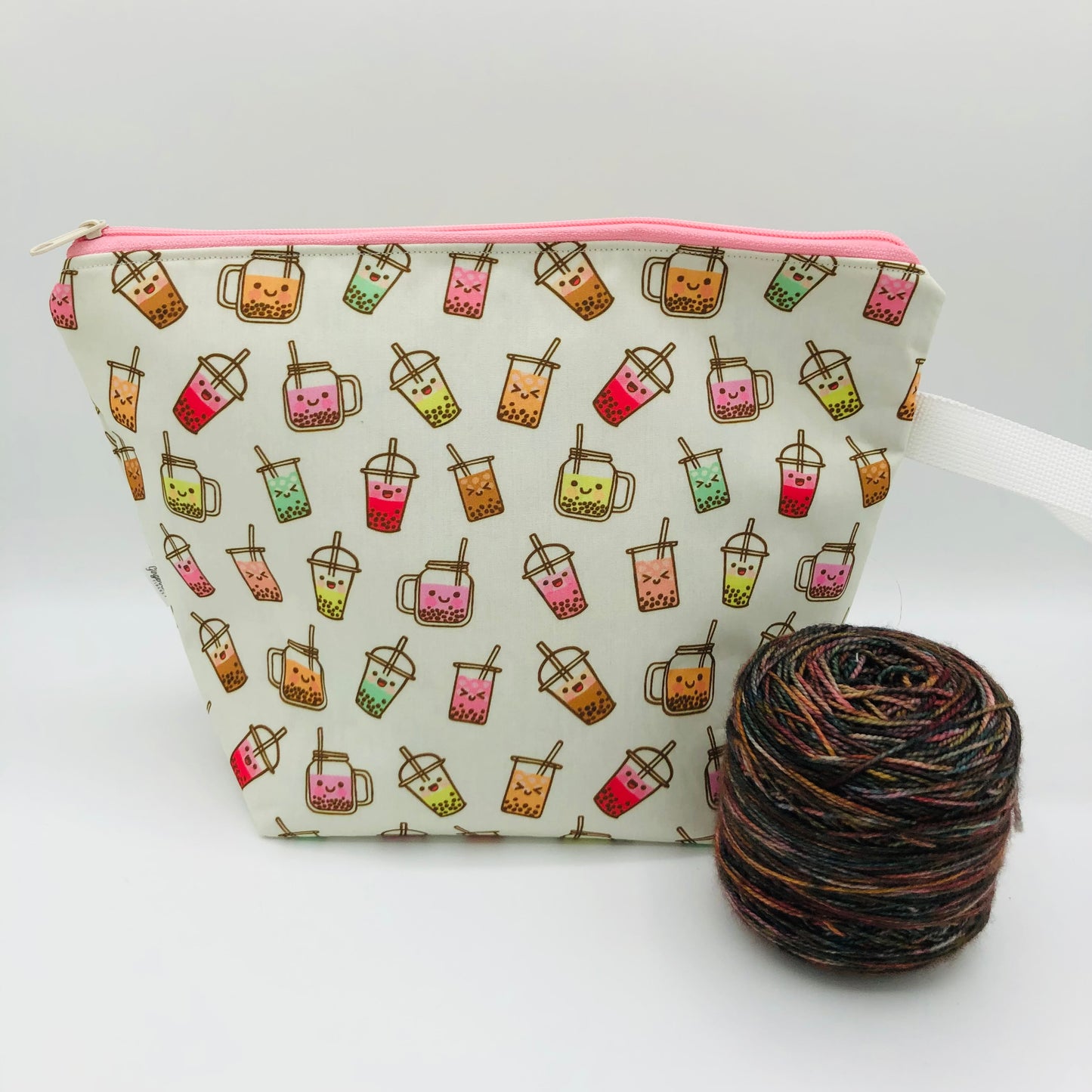 Boba Tea Friends Knitting and Crochet Zipper Style Project Bag | XL Sock Size
