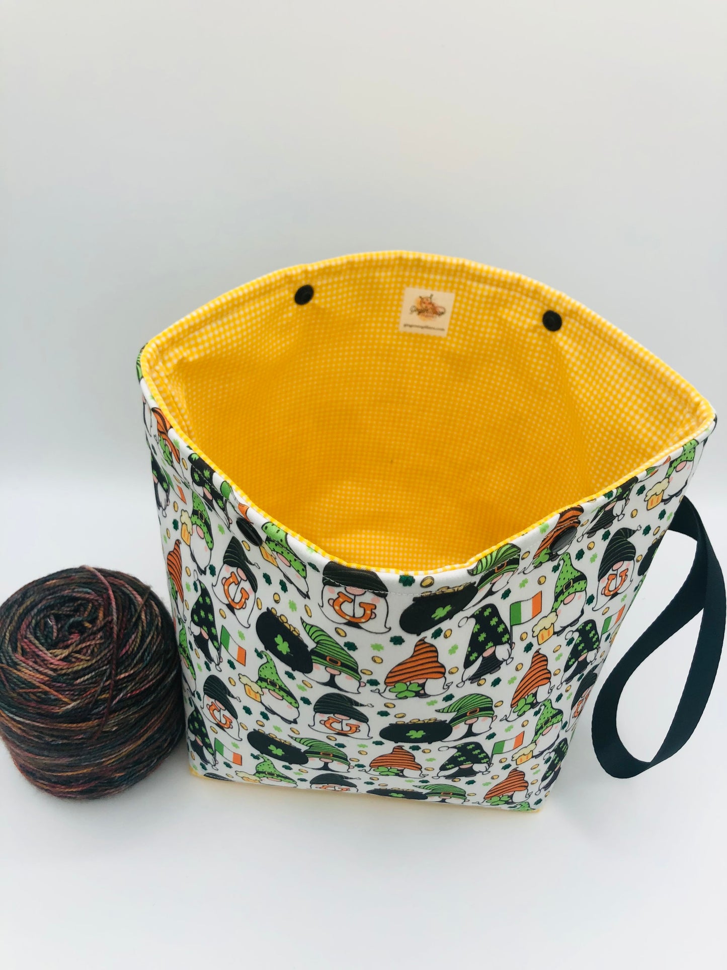 St. Patrick’s Gnomes (white) Knitting Crochet Snap Style Project Bag | Sock Size