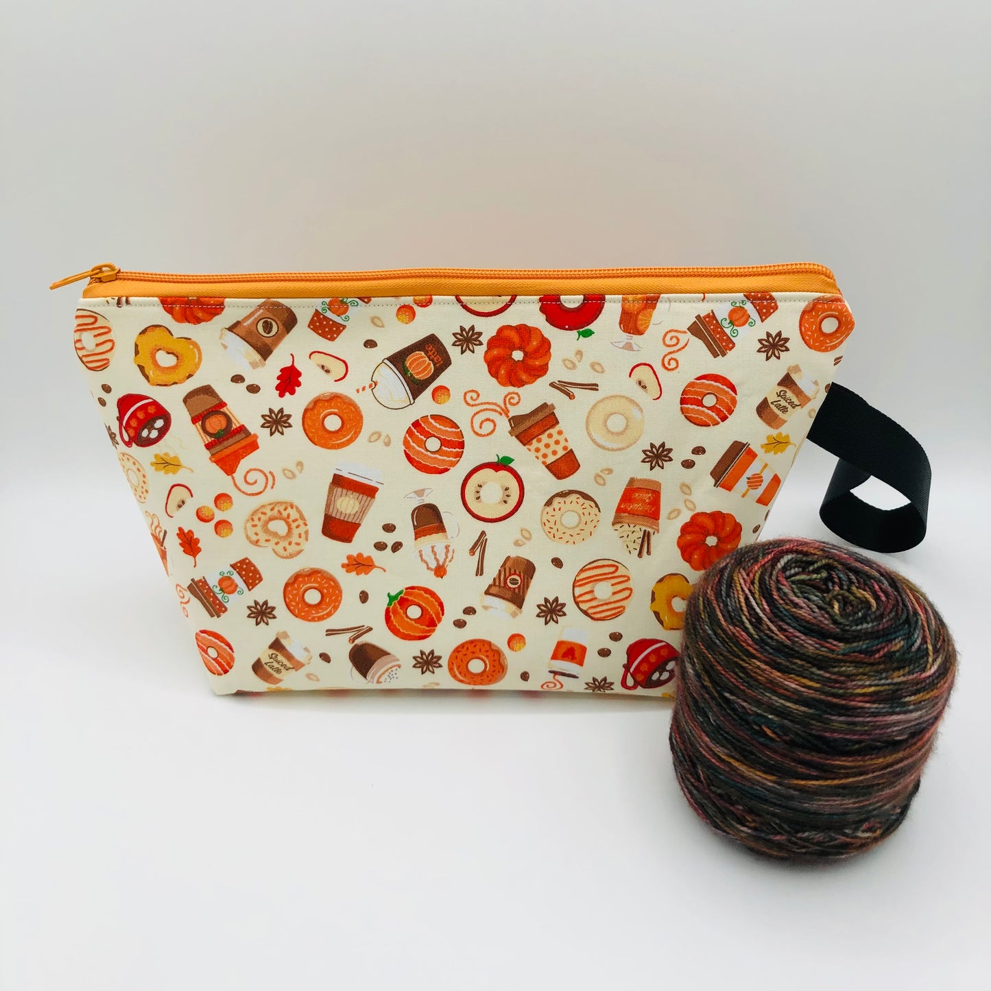 Neutral Pumpkin Spice Knitting Crochet Zipper Style Project Bag | Shortie Sock Size