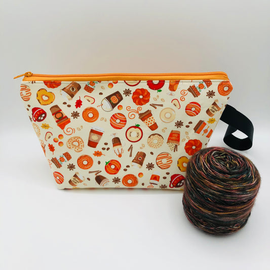 Neutral Pumpkin Spice Knitting Crochet Zipper Style Project Bag | Shortie Sock Size