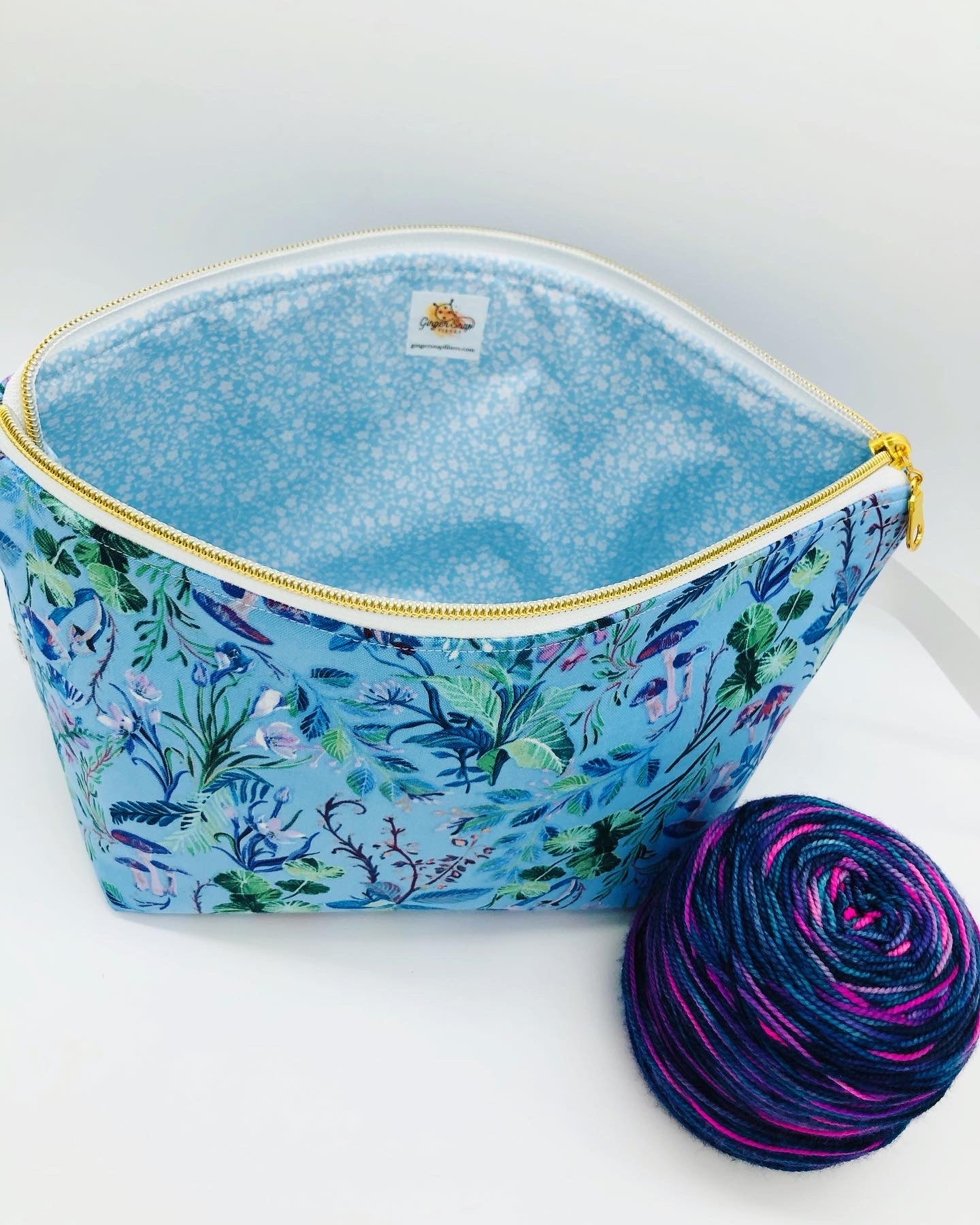 Enchanted Mushrooms (light) Knitting Crochet Zipper Style Project Bag | Shortie Sock Size
