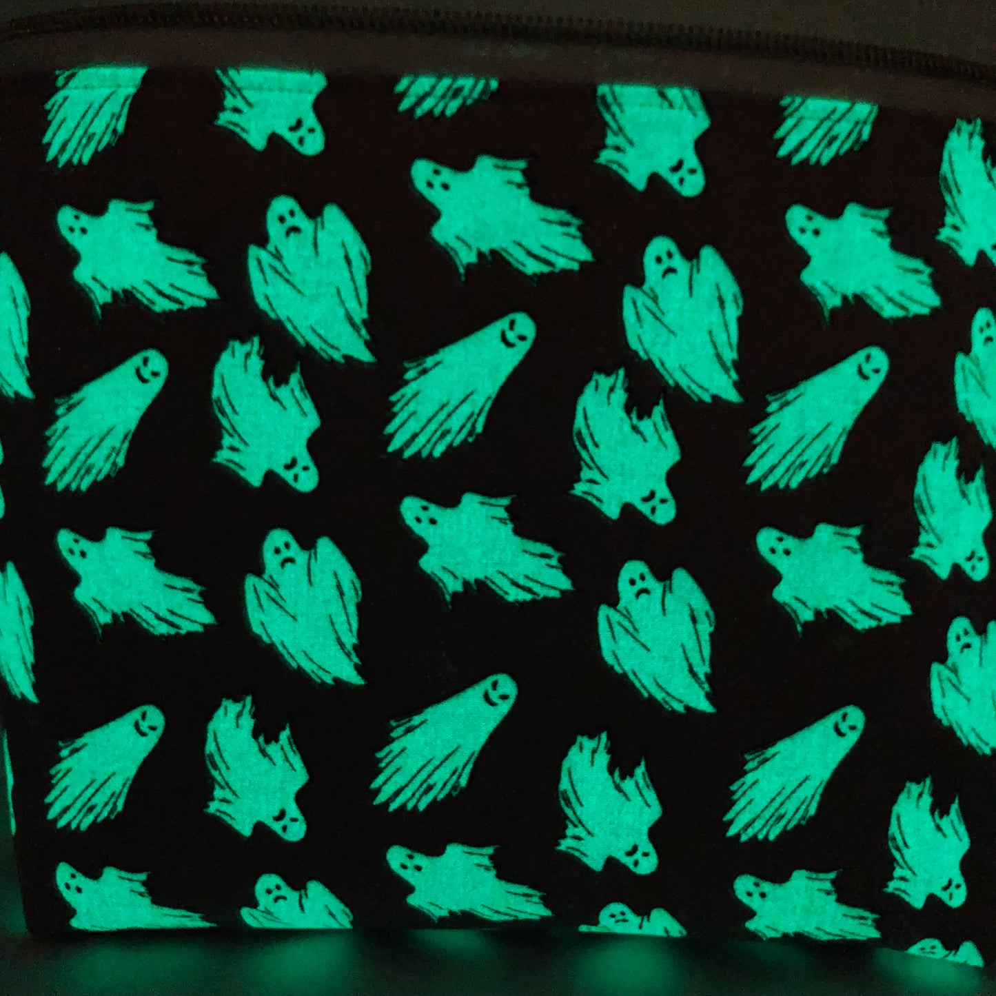 Glow in the Dark Ghosts Spooky Knitting Crochet Zipper Style Project Bag | Shortie Sock Size