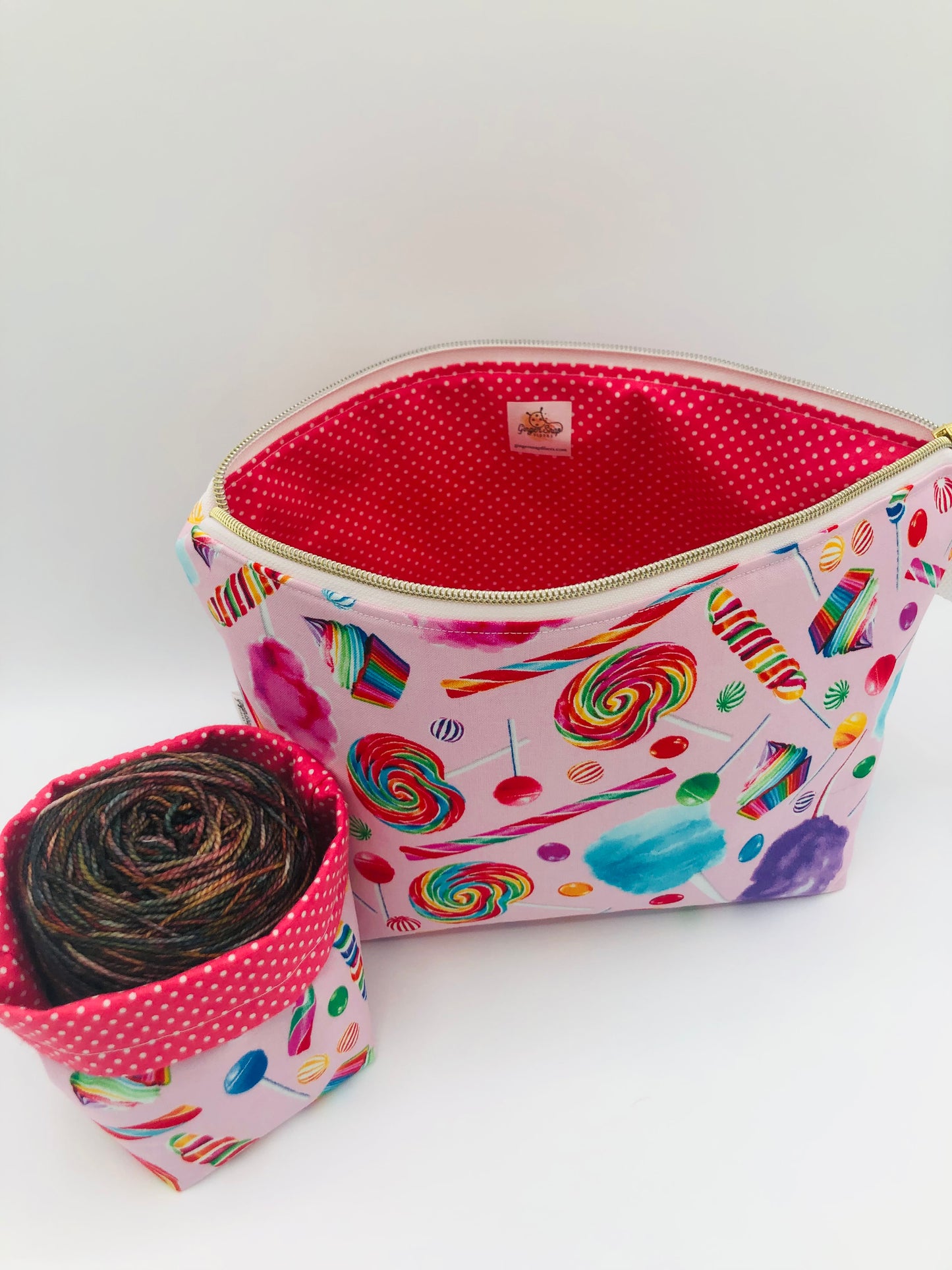 Rainbow Candy 🍭 Knitting Crochet Zipper Style Project Bag + 100g Yarn Cozy | Shortie Sock Size