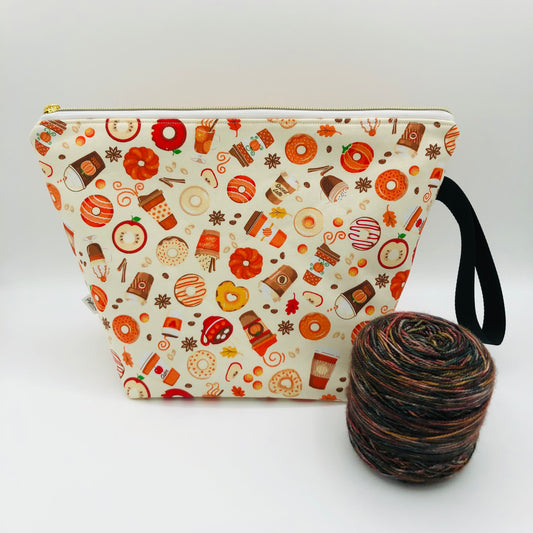 Neutral Pumpkin Spice Knitting and Crochet Zipper Style Project Bag | XL Sock Size