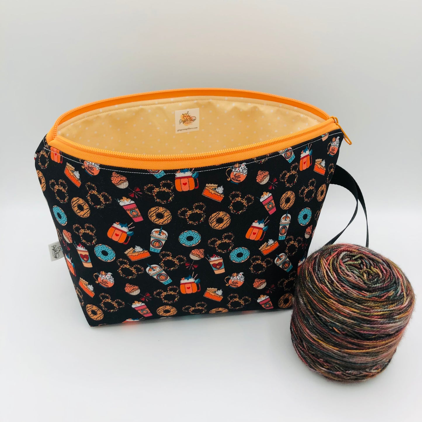 Pumpkin Spice Mice Knitting Crochet Zipper Style Project Bag | Shortie Sock Size