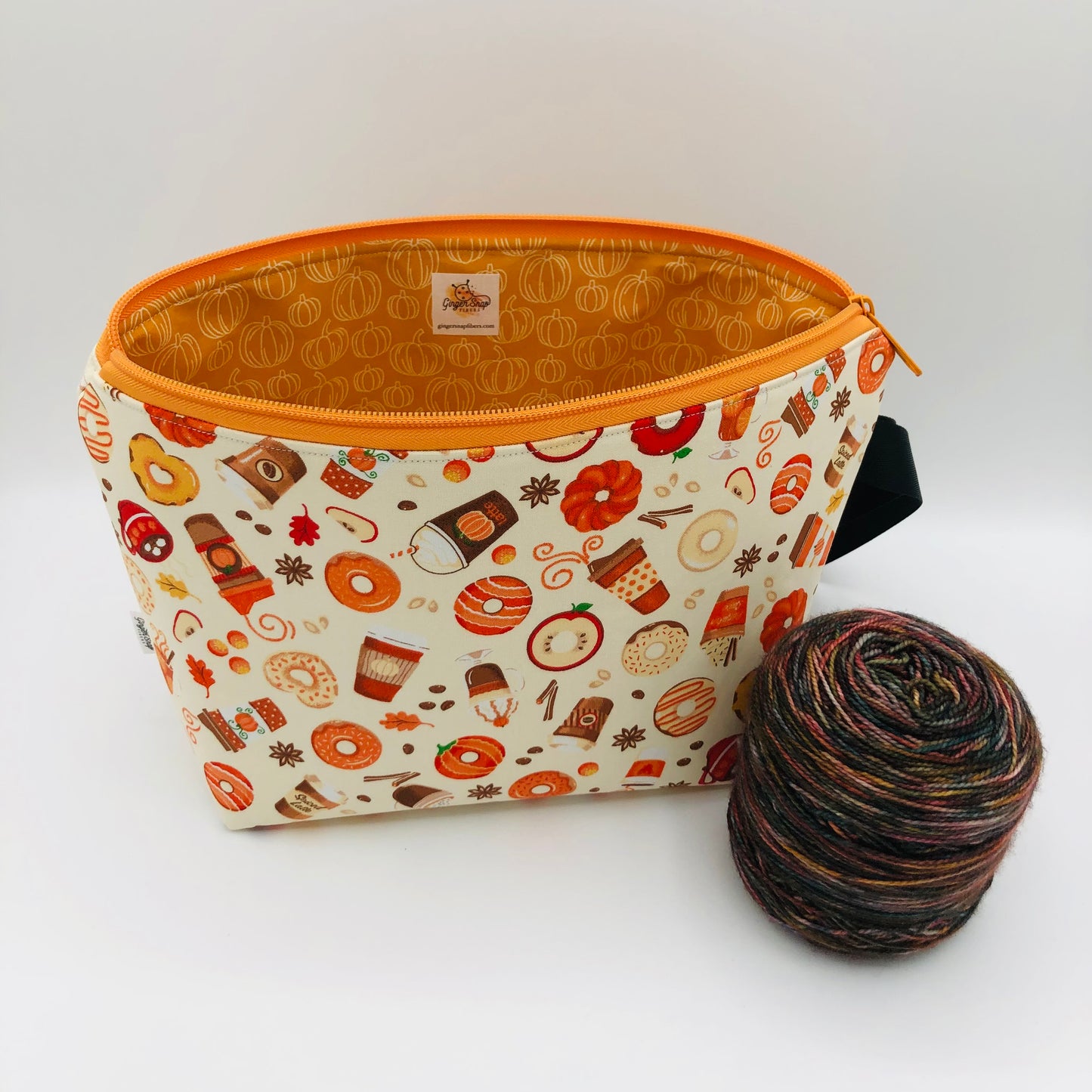 Neutral Pumpkin Spice Knitting Crochet Zipper Style Project Bag | Shortie Sock Size