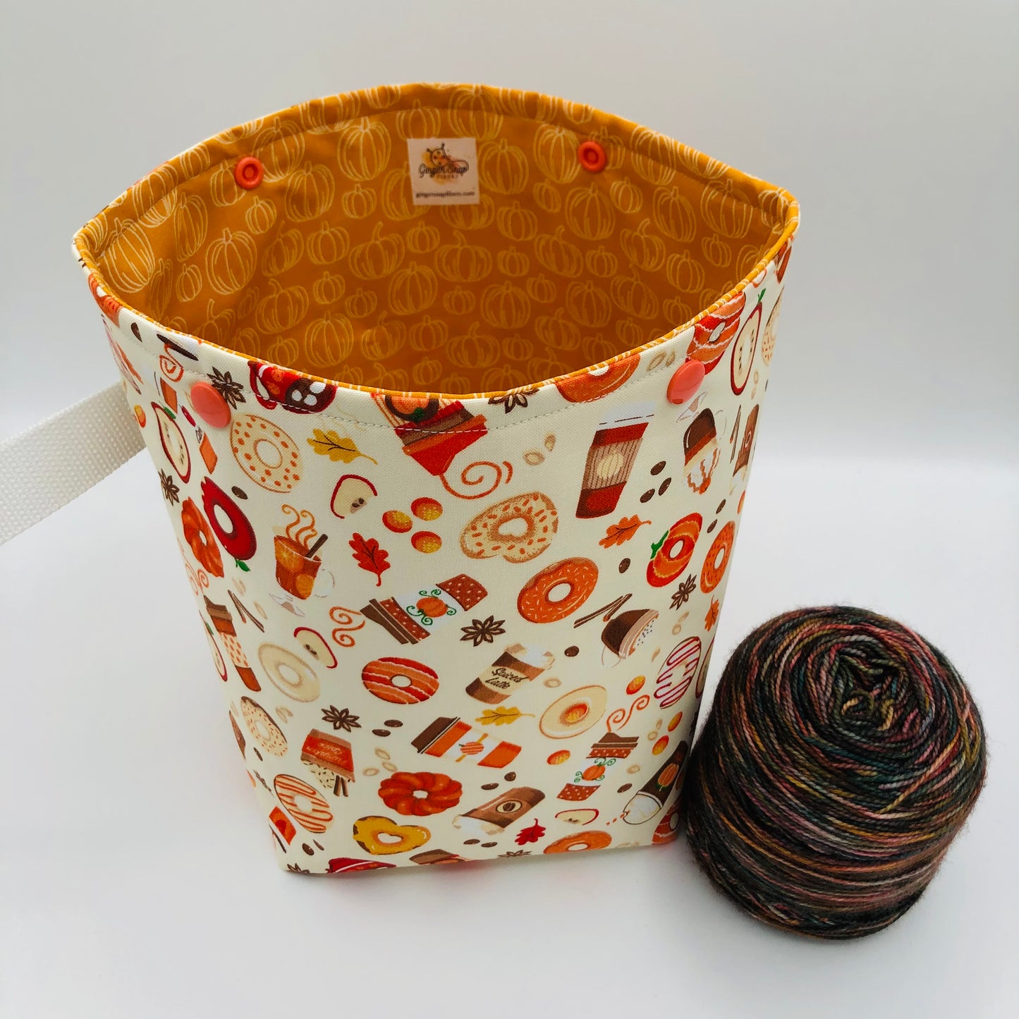 Neutral Pumpkin Spice Knitting Crochet Snap Style Project Bag | Sock Size