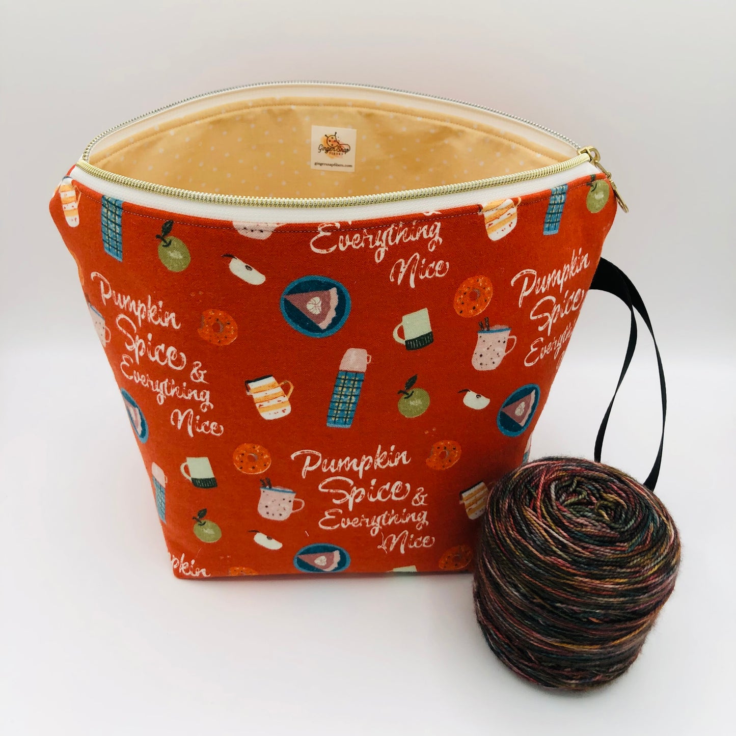 Pumpkin Spice and Everything Nice Knitting and Crochet Zipper Style Project Bag | XL Sock Size
