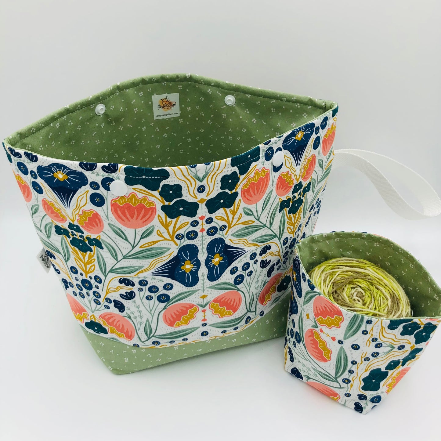 Coral Floral Knitting and Crochet Snap Style Project Bag + Yarn Cozy | XL Sock Size